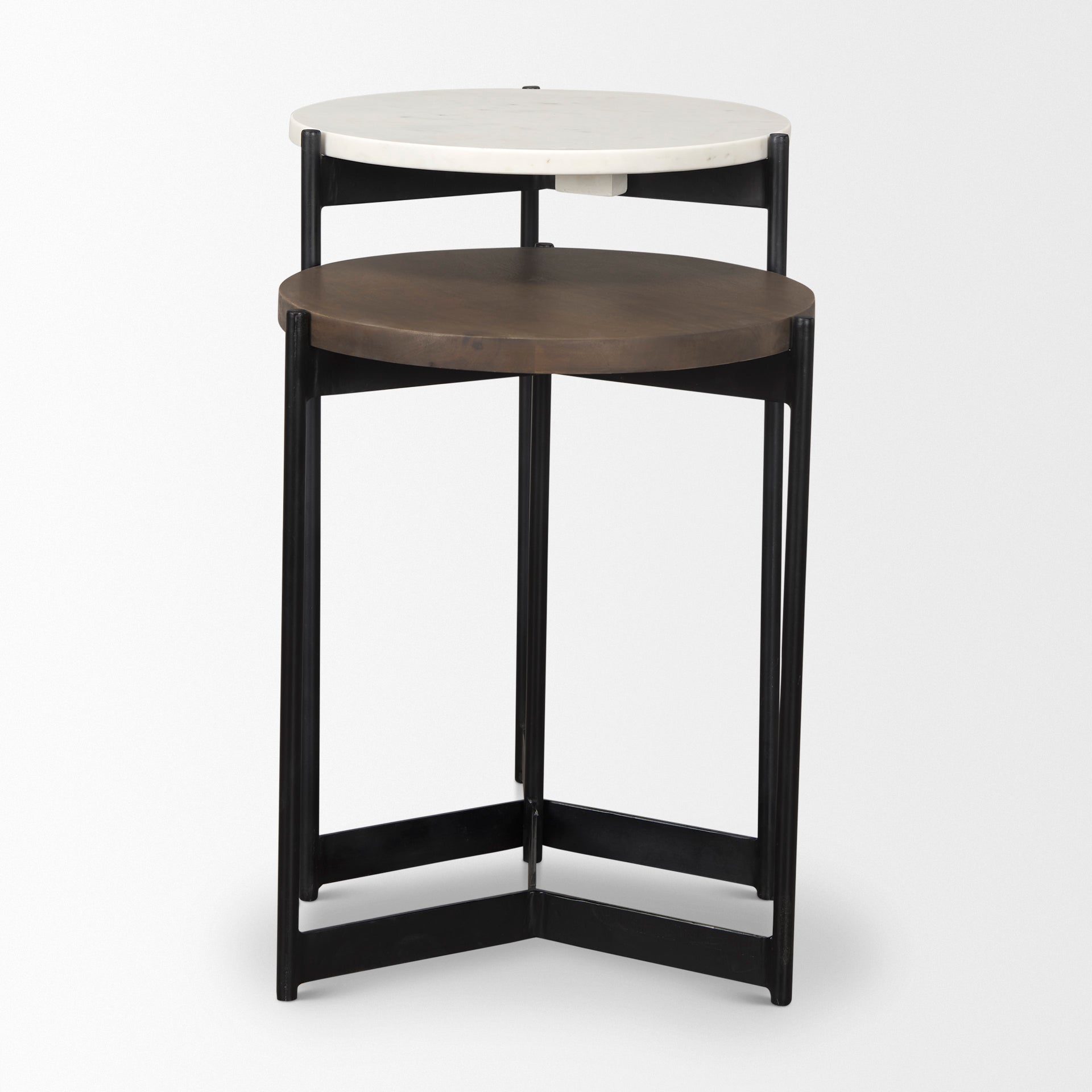 Larkin End Side Table White Marble | Dark Brown Wood | Set of 2 - end-and-side-tables