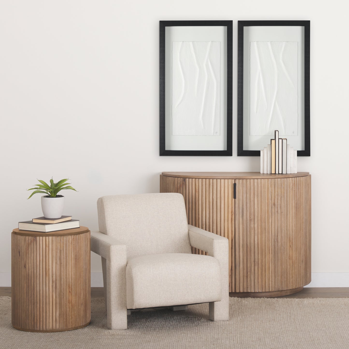 Terra Fluted Light Brown Wood 2-Door Accent Cabinet