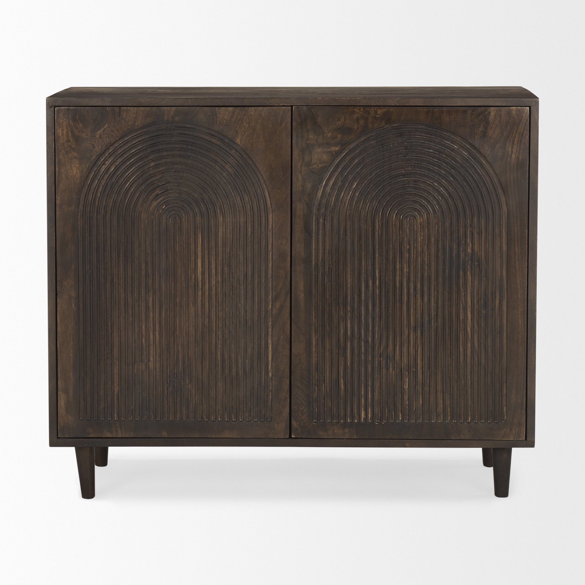 Tucker Dark Brown Wood w/ Carved Arch Pattern 2 Door Cabinet