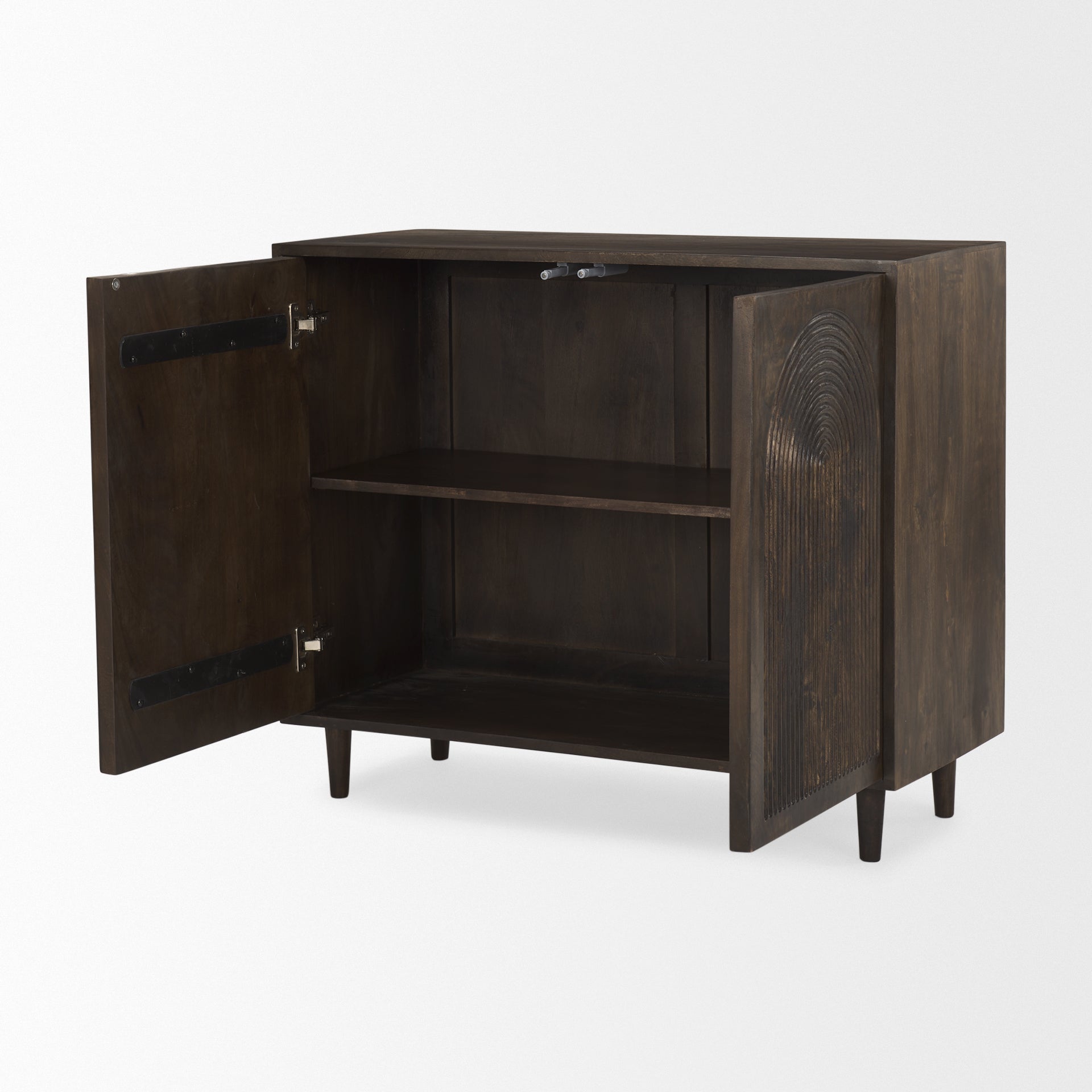 Tucker Dark Brown Wood w/ Carved Arch Pattern 2 Door Cabinet