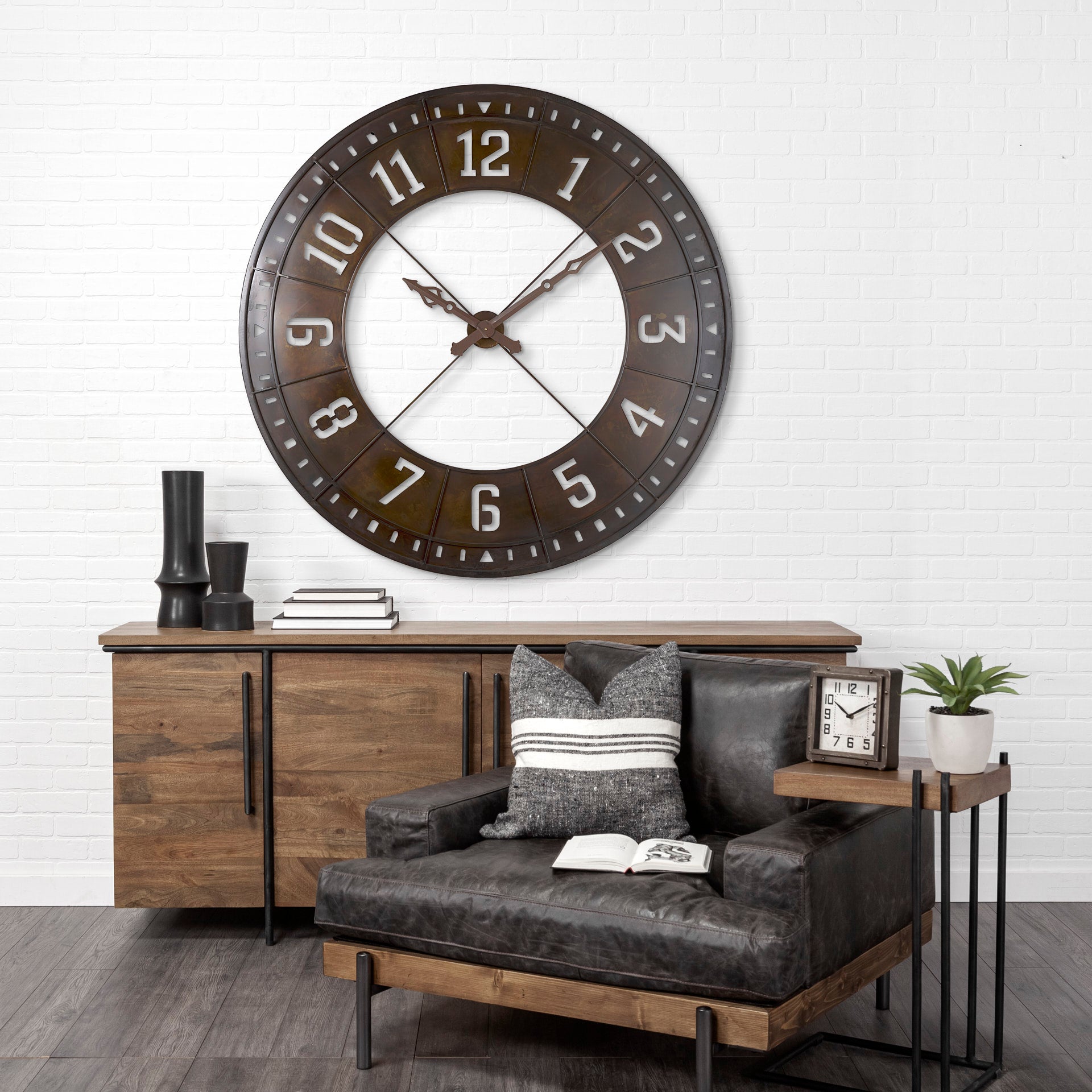 Newcastle Wall Clock Brown Metal | 57’’ - wall-clocks