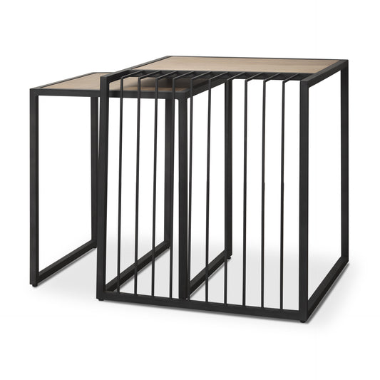 Miles End Side Table Black Metal | Light Brown Wood - end-and-side-tables