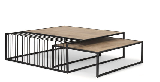Miles Coffee Table Black Metal | Light Brown Wood - coffee-tables