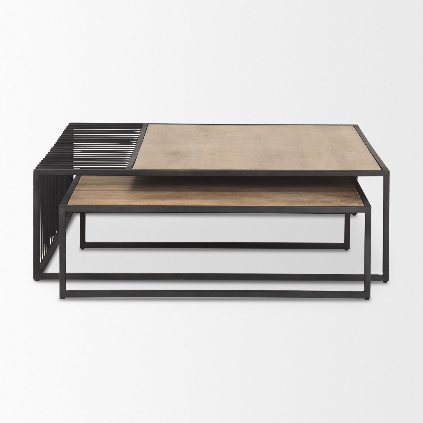 Miles Coffee Table Black Metal | Light Brown Wood - coffee-tables