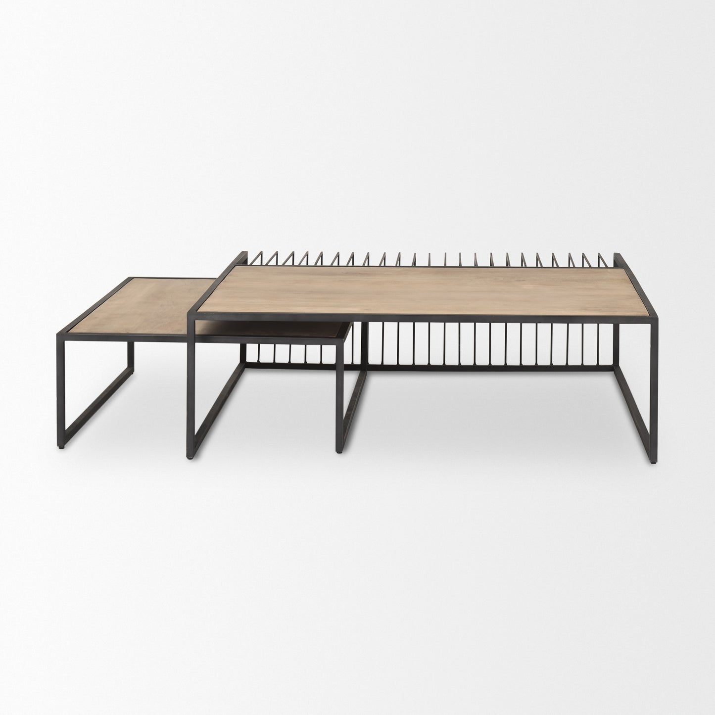 Miles Coffee Table Black Metal | Light Brown Wood - coffee-tables