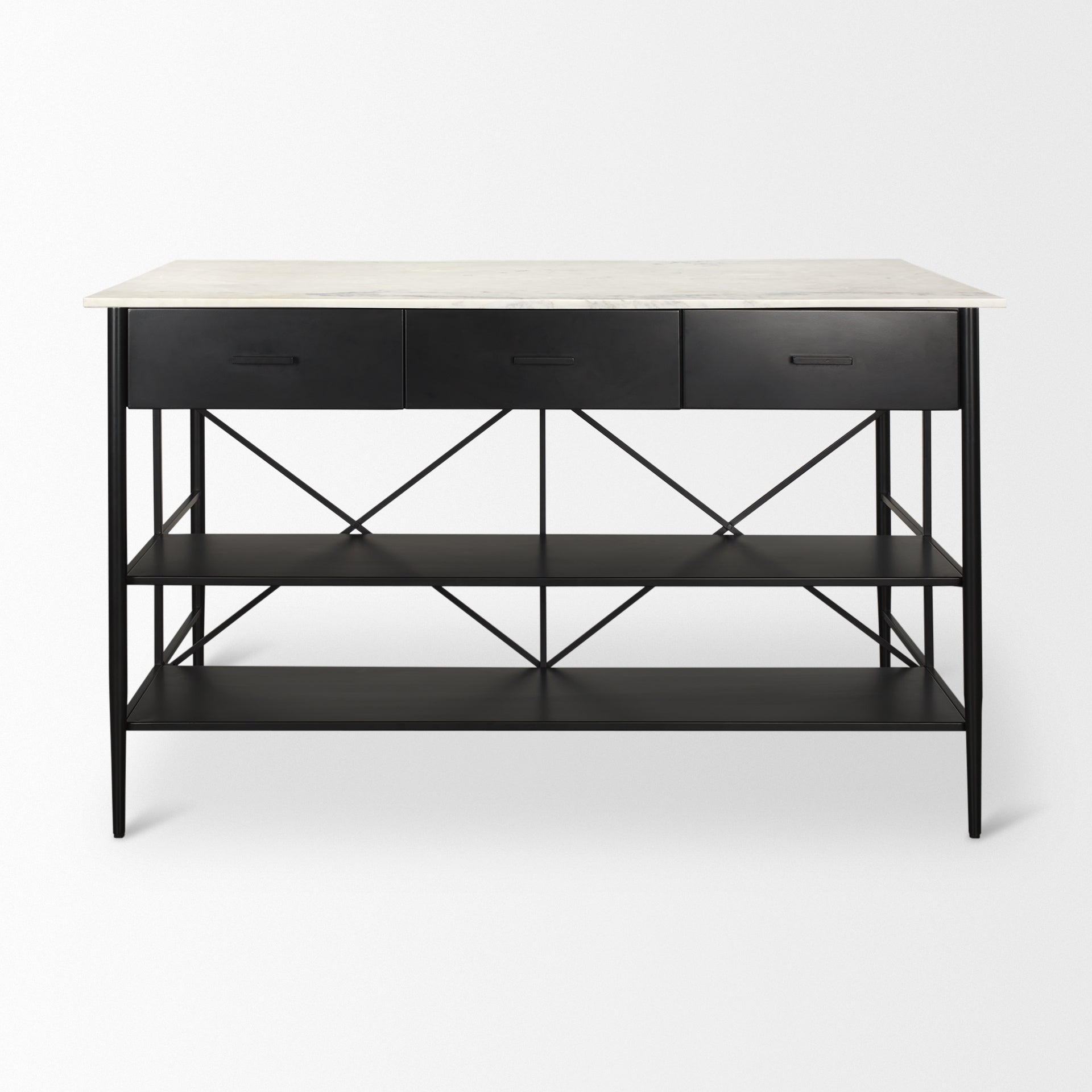 Amika Kitchen Island Black Metal | White Marble - kitchen-islands