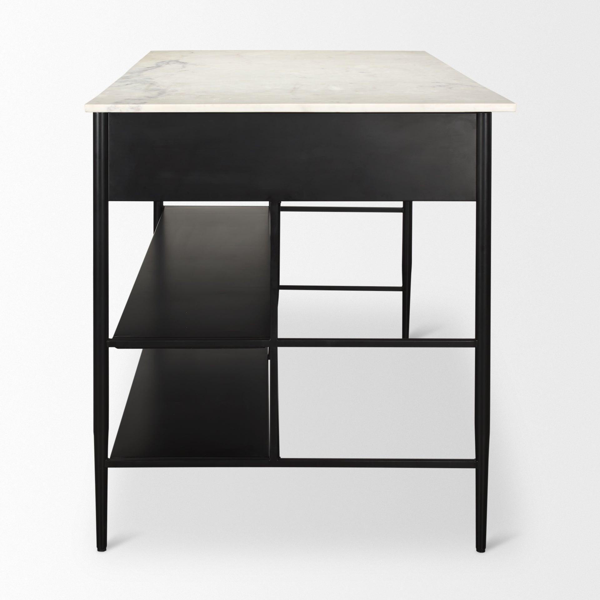 Amika Kitchen Island Black Metal | White Marble - kitchen-islands