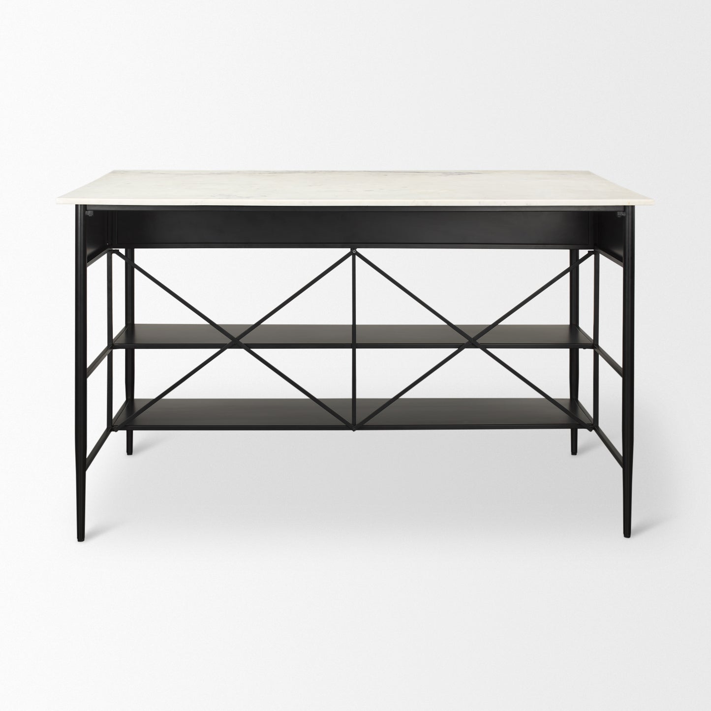 Amika Kitchen Island Black Metal | White Marble - kitchen-islands