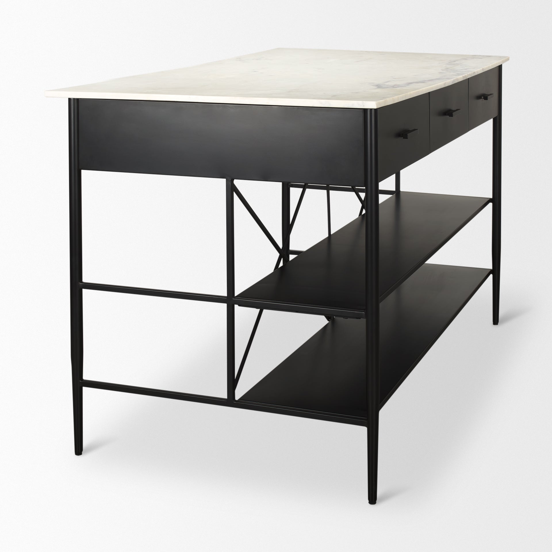 Amika Kitchen Island Black Metal | White Marble - kitchen-islands