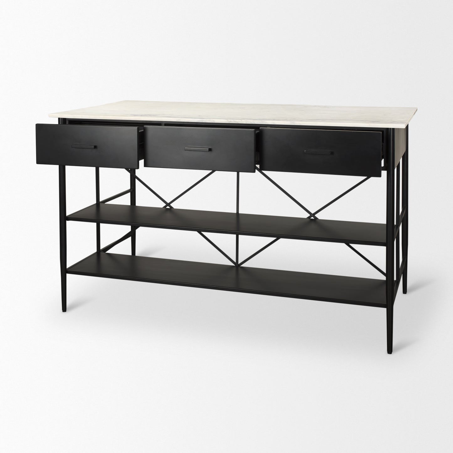 Amika Kitchen Island Black Metal | White Marble - kitchen-islands