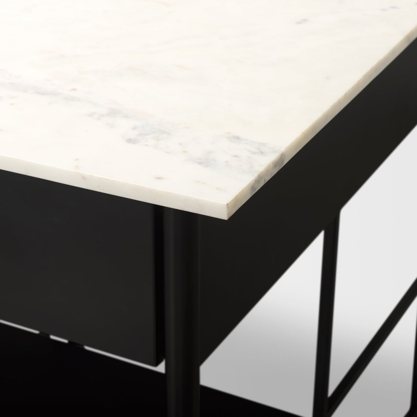 Amika Kitchen Island Black Metal | White Marble - kitchen-islands