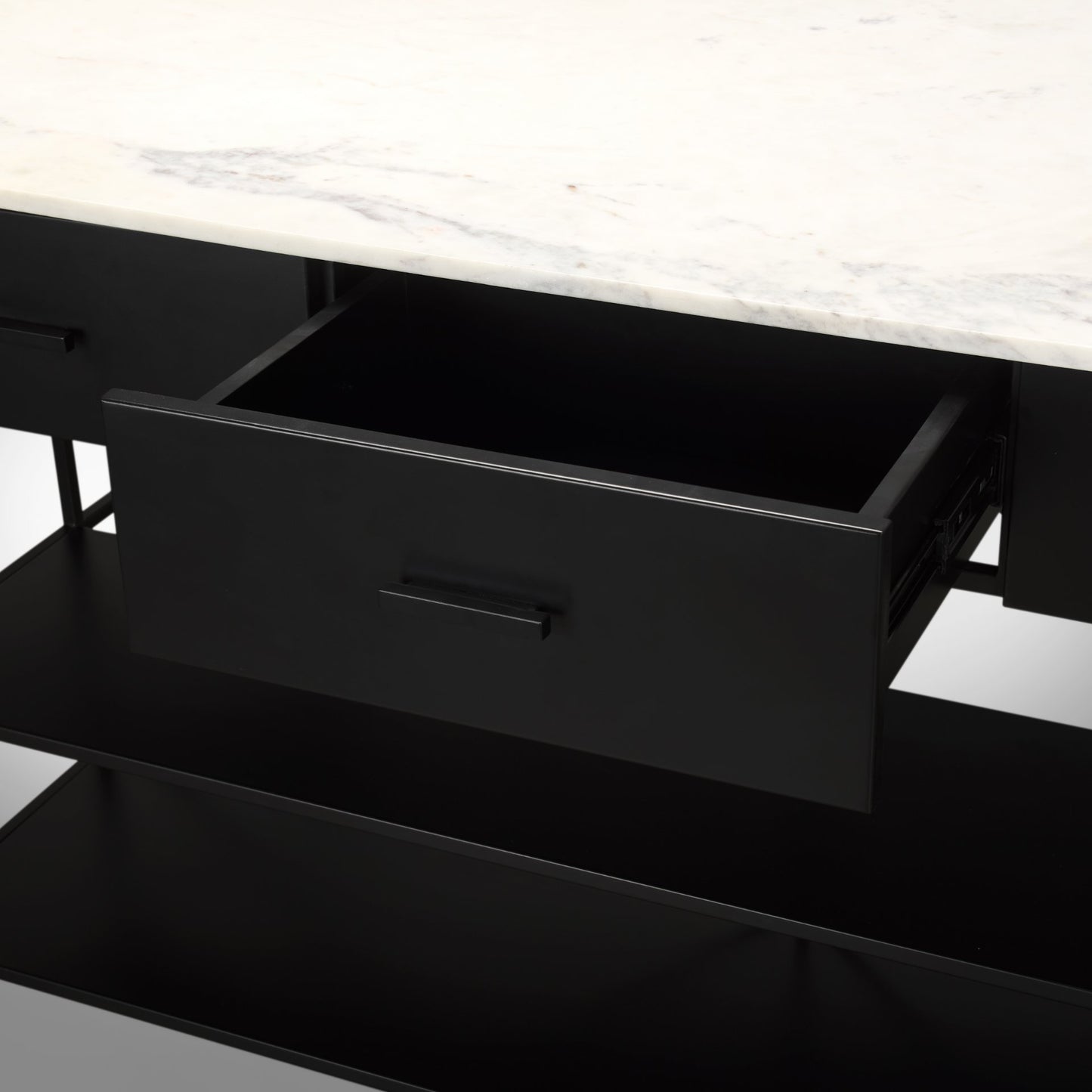 Amika Kitchen Island Black Metal | White Marble - kitchen-islands