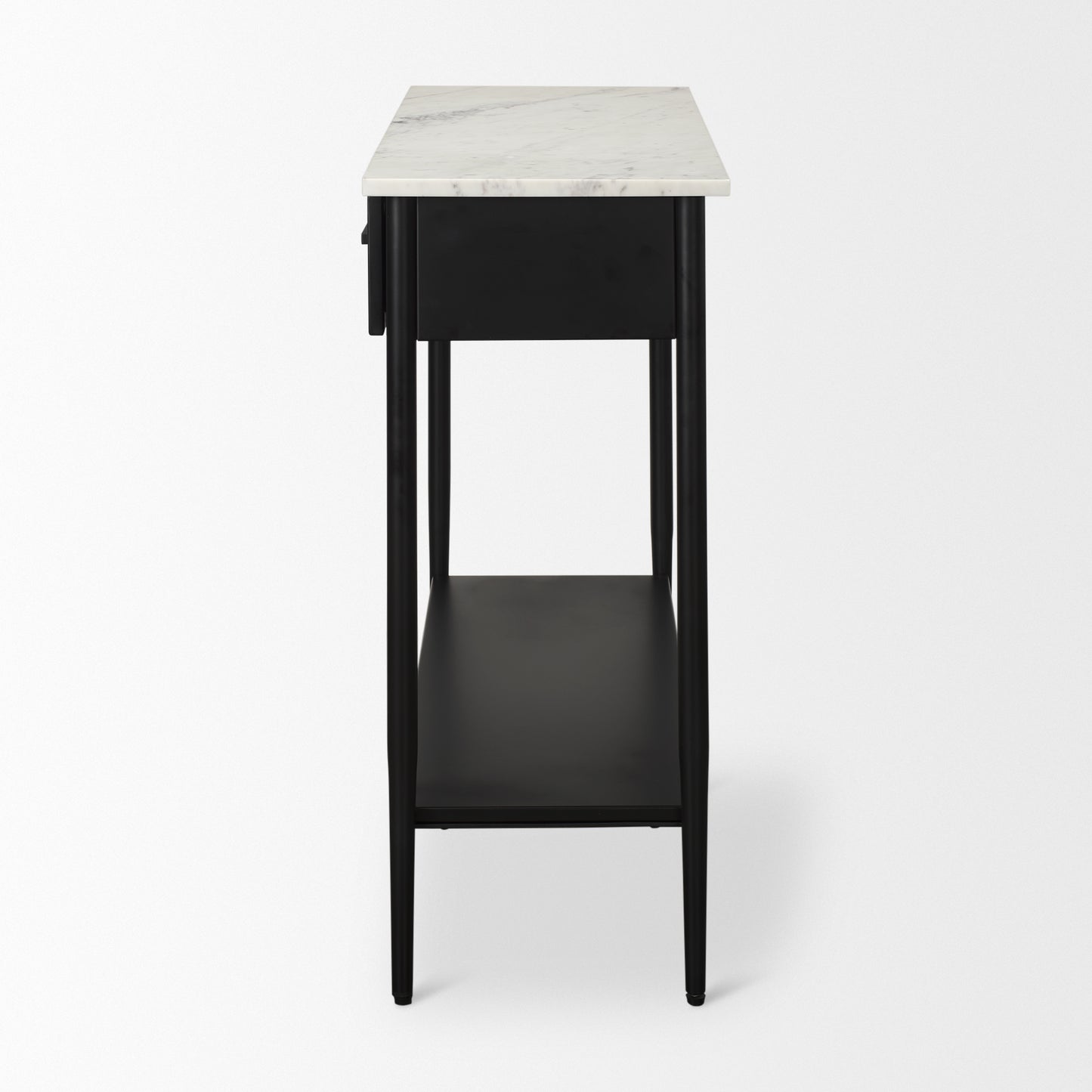 Amika White Marble Top Black Metal Base Console Table