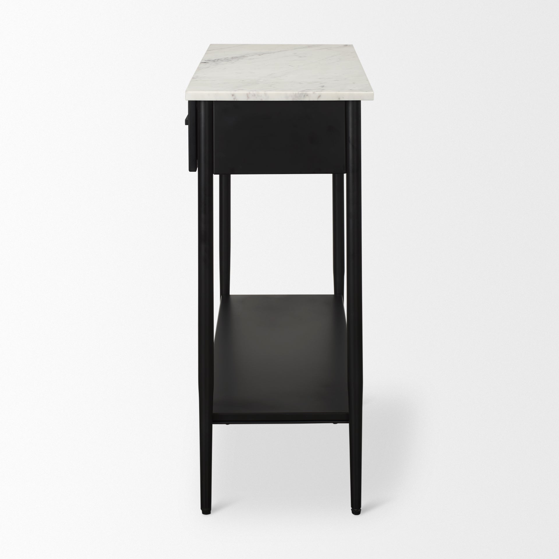 Amika White Marble Top Black Metal Base Console Table