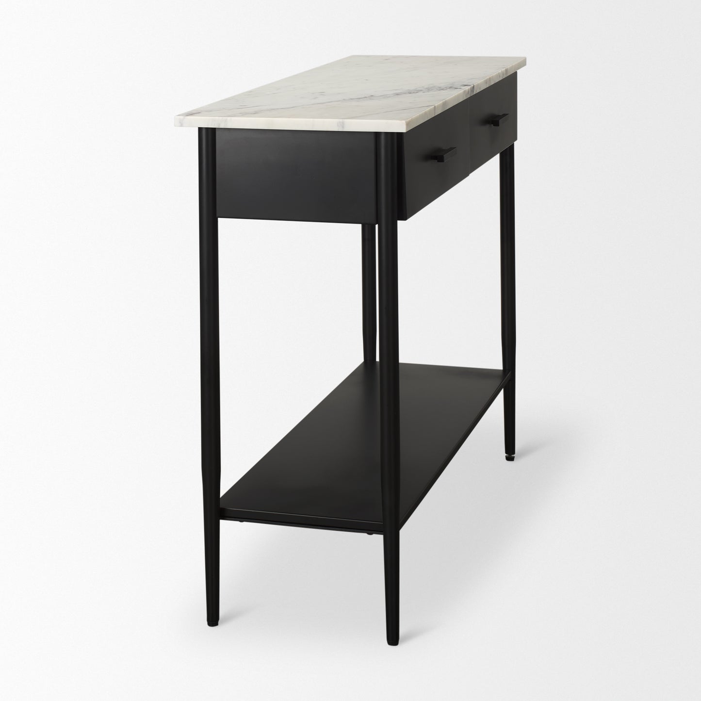 Amika White Marble Top Black Metal Base Console Table