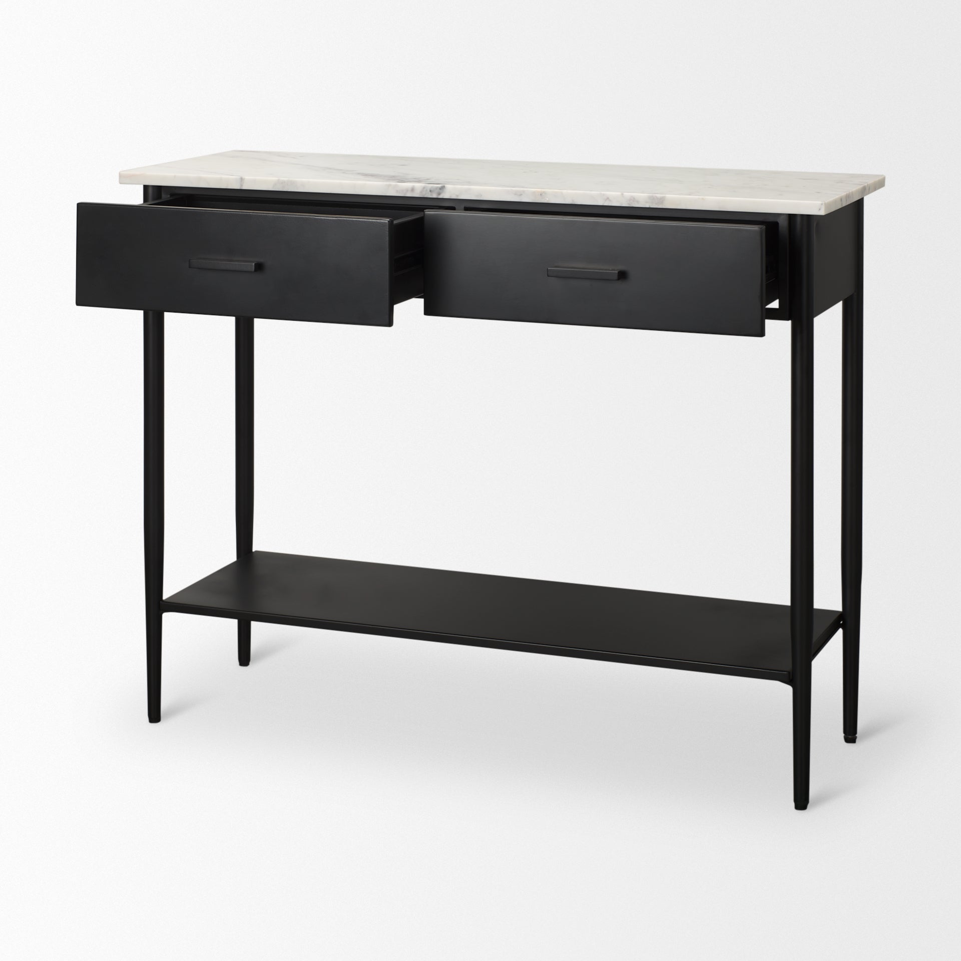 Amika White Marble Top Black Metal Base Console Table