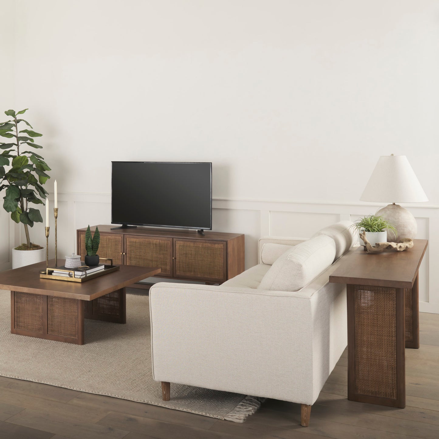 Grier Media Console Medium Brown Wood | Cane Accent - media-console