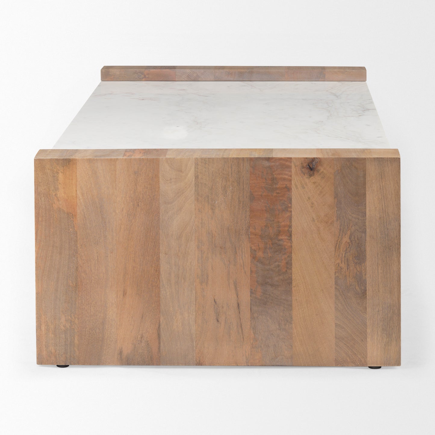 Athens  48.0L x 28.0W x 16.0H Light Brown Wood and White Marble Coffee Table