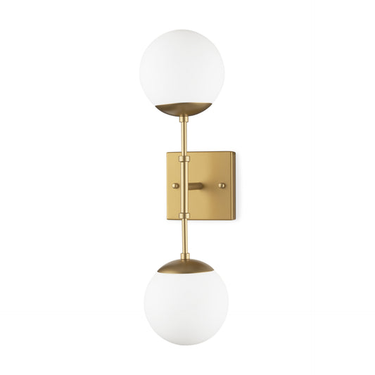 Edie Brushed Gold Metal w/ Frosted Glass Globes 2-Light Wall Sconce