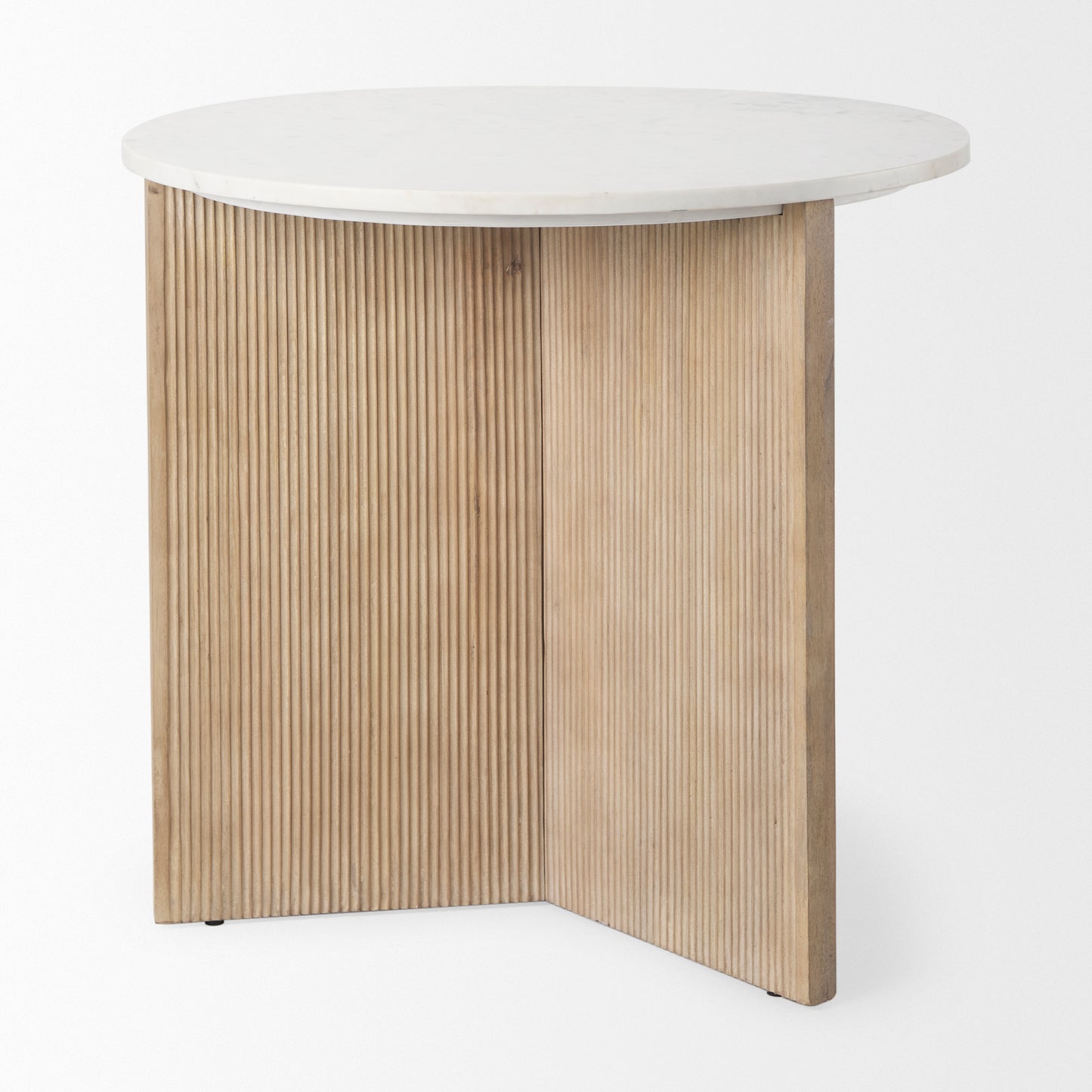 Enzo Marble Tabletop w/ Fluted Light Wood Base Foyer Accent Table