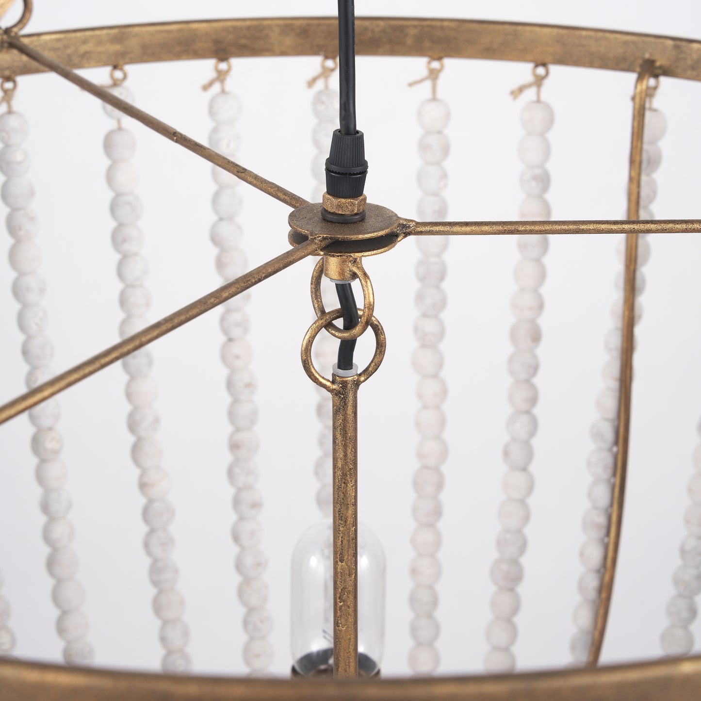 Rhone Gold Metal and Wood Beaded Chandelier