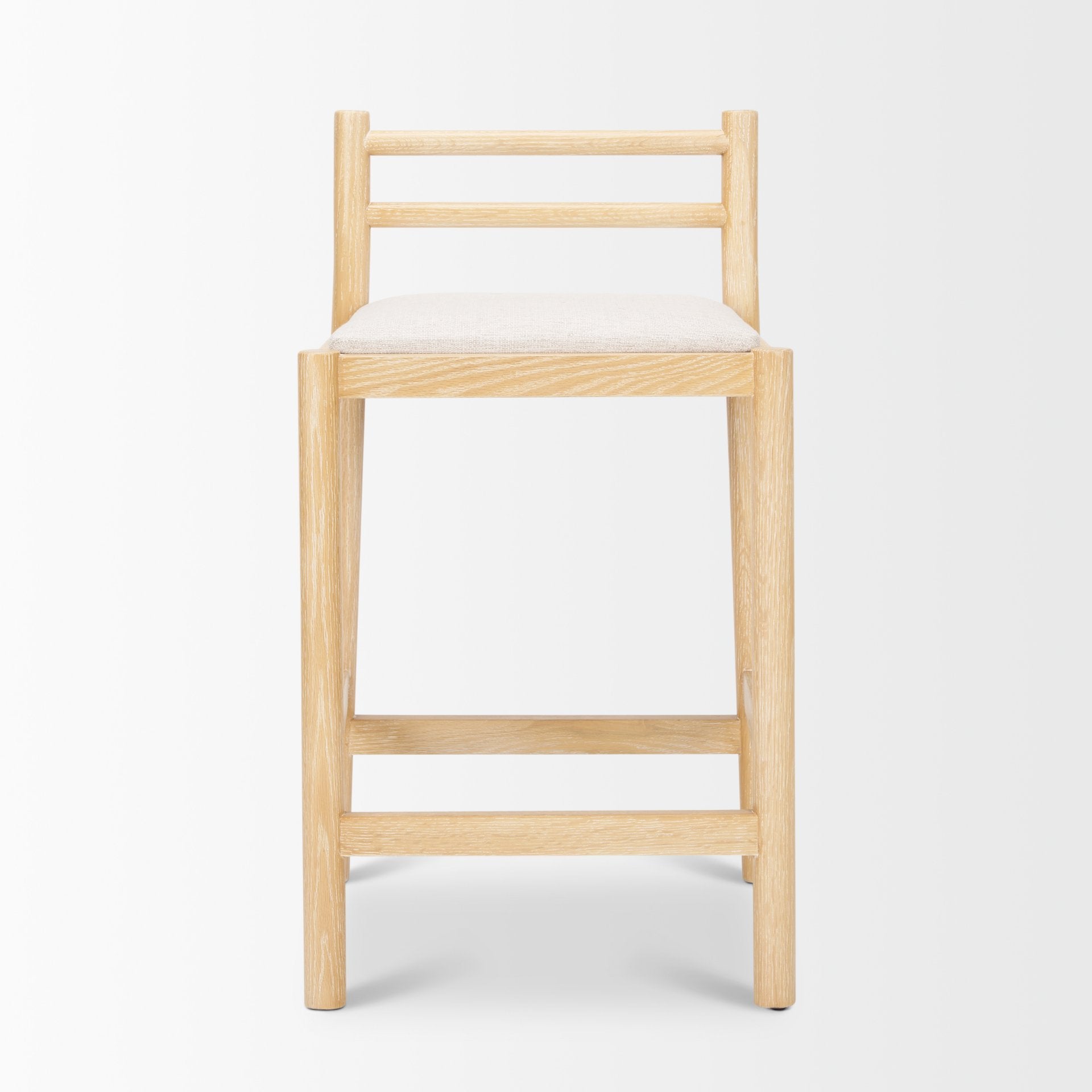 Sam Counter Stool W/ Light Brown Wood Frame and Beige Upholstered Seat