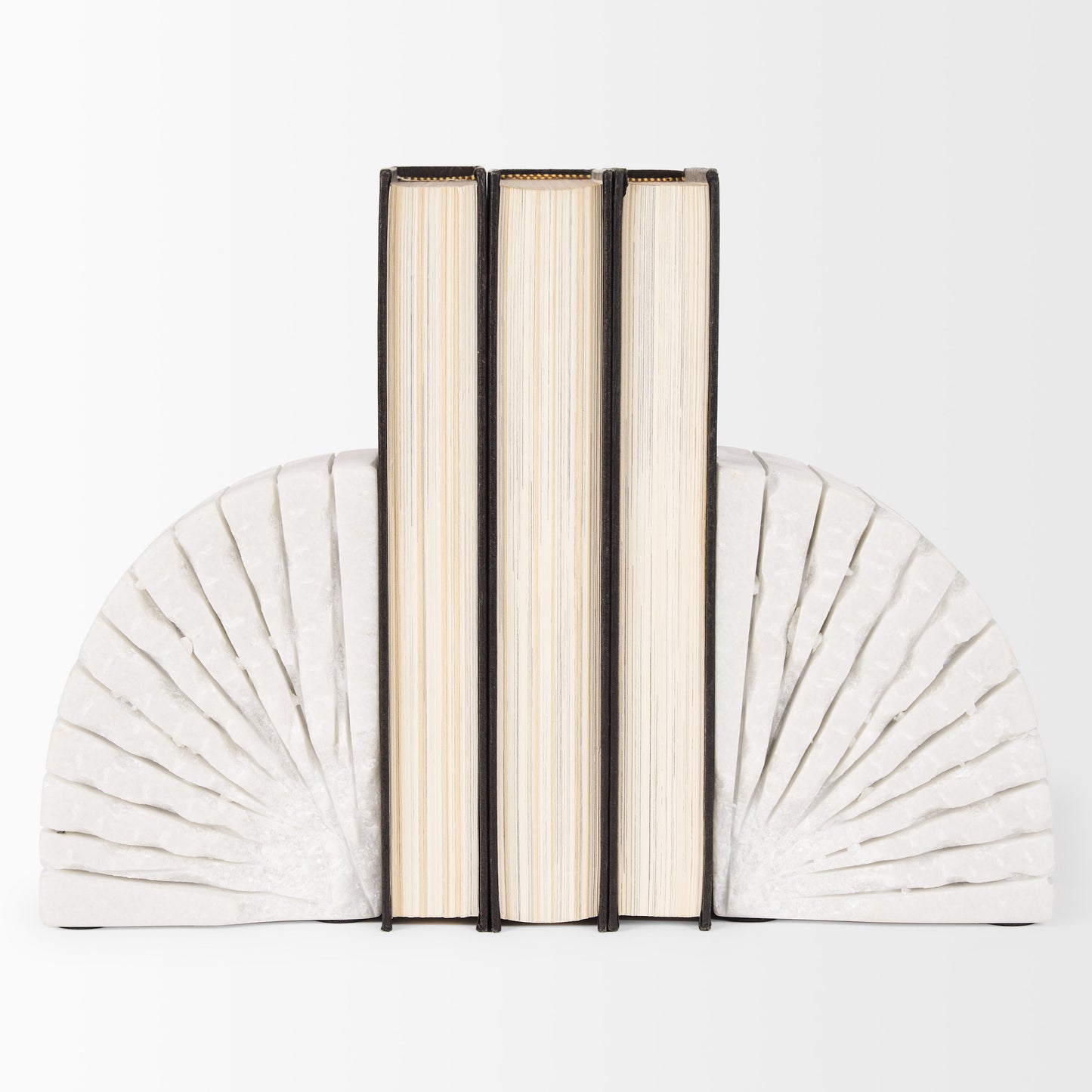 Stept White Marble Bookends w/rough carving (set of 2)