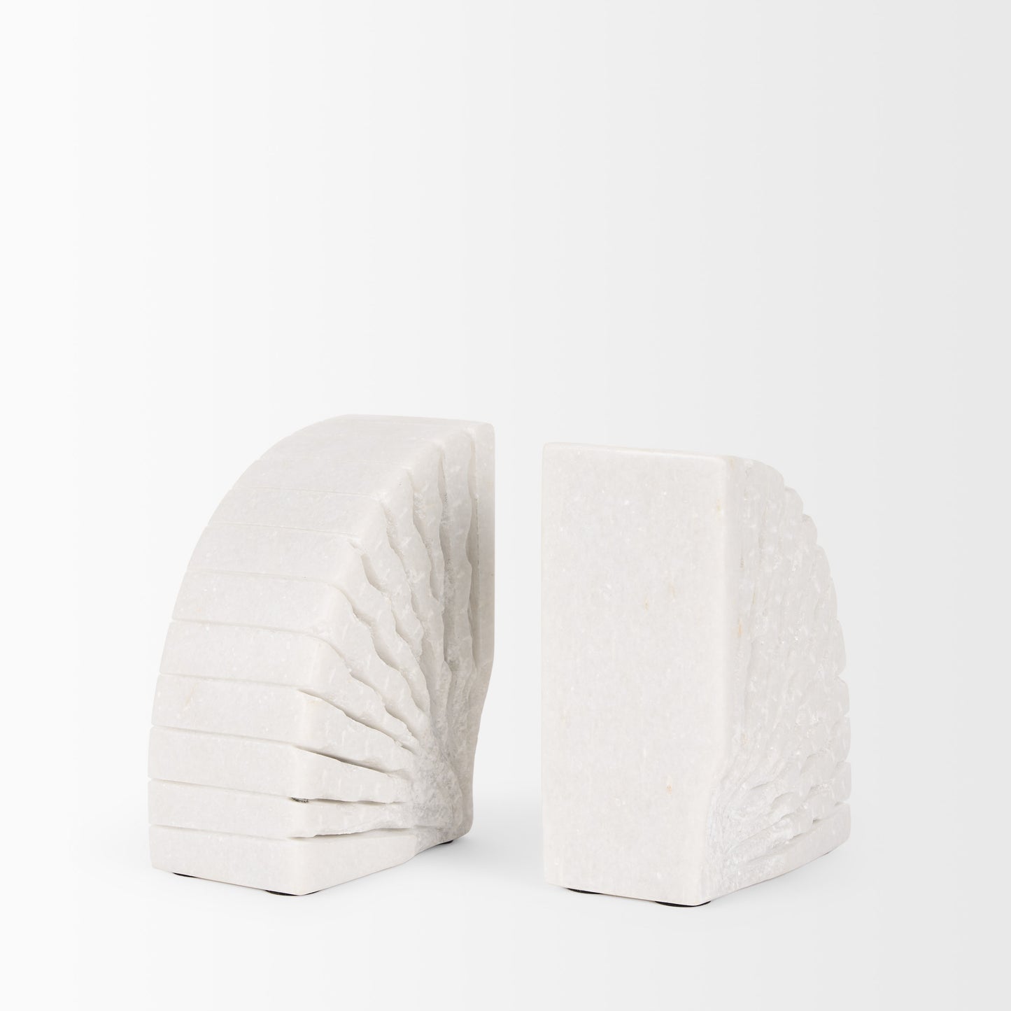 Stept White Marble Bookends w/rough carving (set of 2)