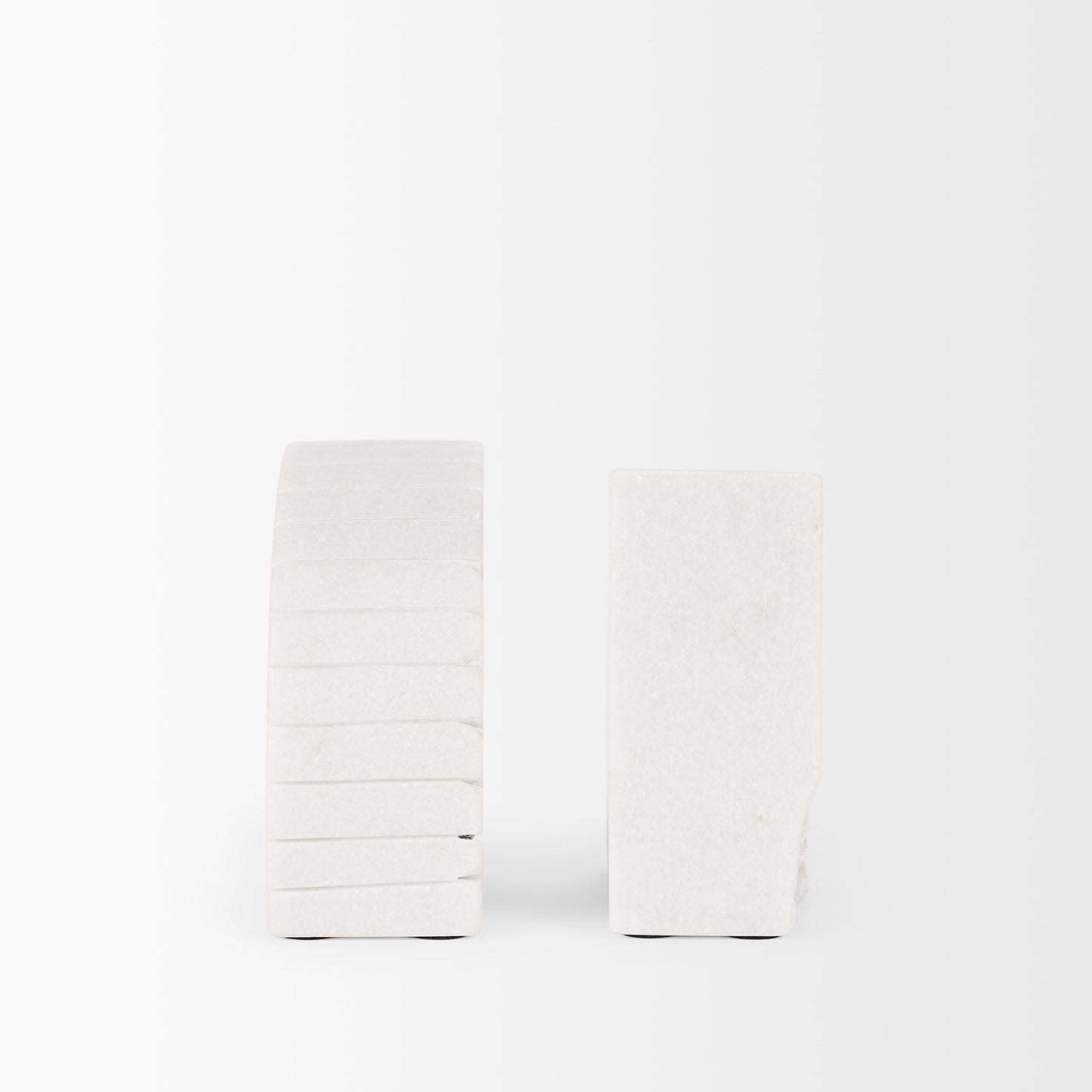 Stept White Marble Bookends w/rough carving (set of 2)