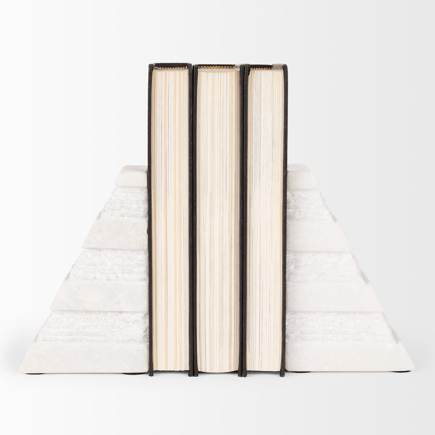 Cavetto White Marble Bookends w/rough carving S/2