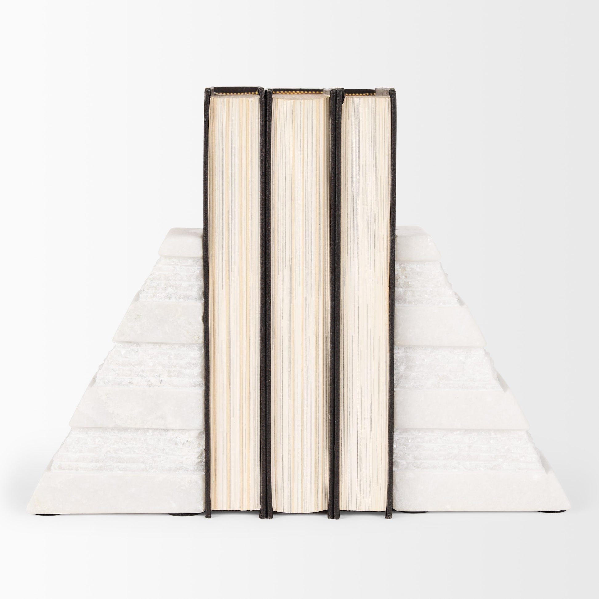 Cavetto White Marble Bookends w/rough carving S/2