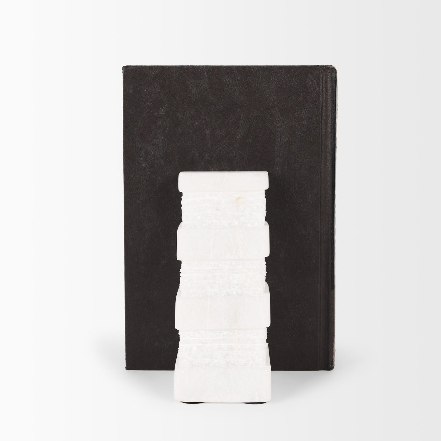 Cavetto White Marble Bookends w/rough carving S/2