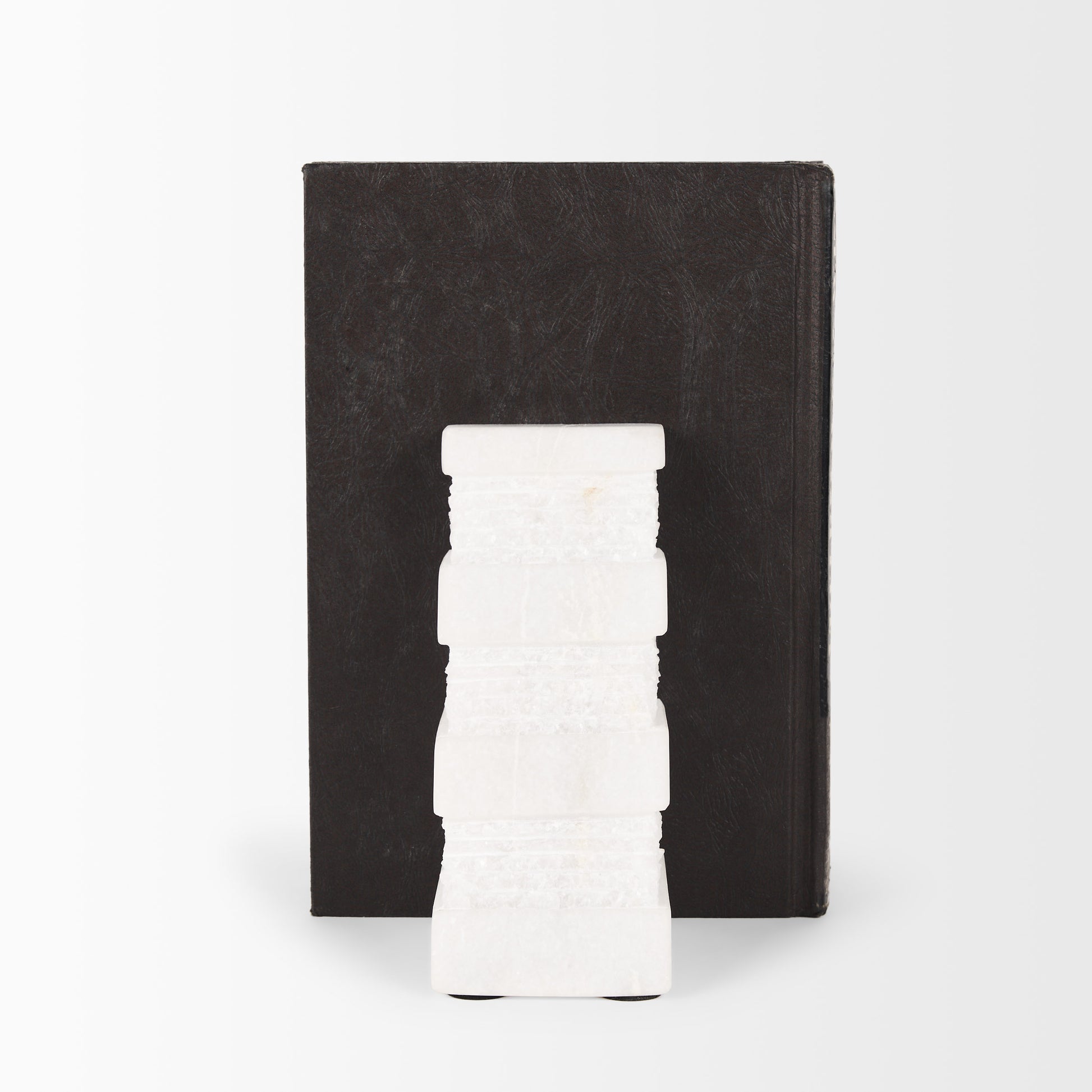 Cavetto White Marble Bookends w/rough carving S/2