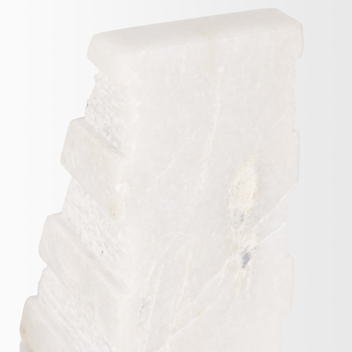 Cavetto White Marble Bookends w/rough carving S/2