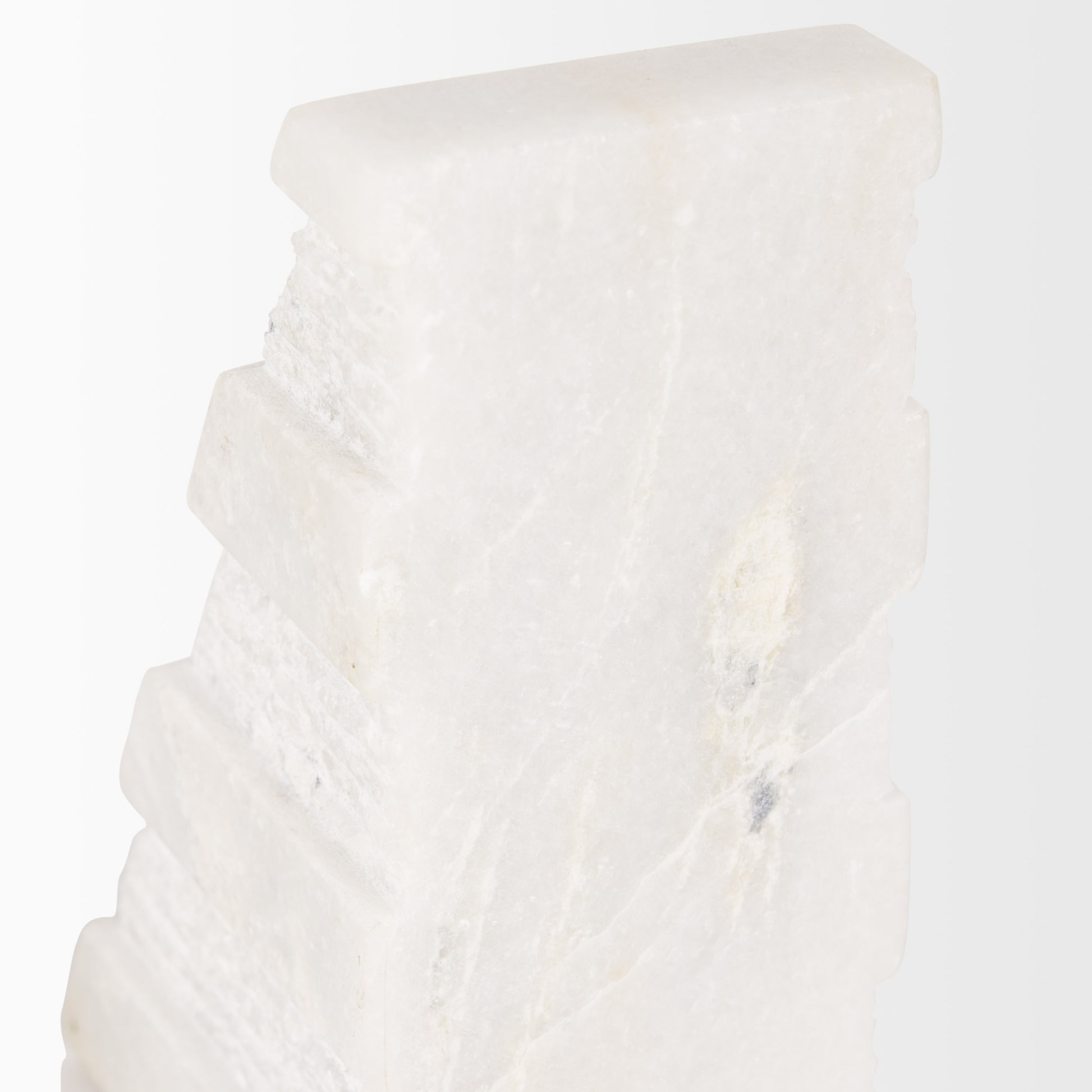 Cavetto White Marble Bookends w/rough carving S/2