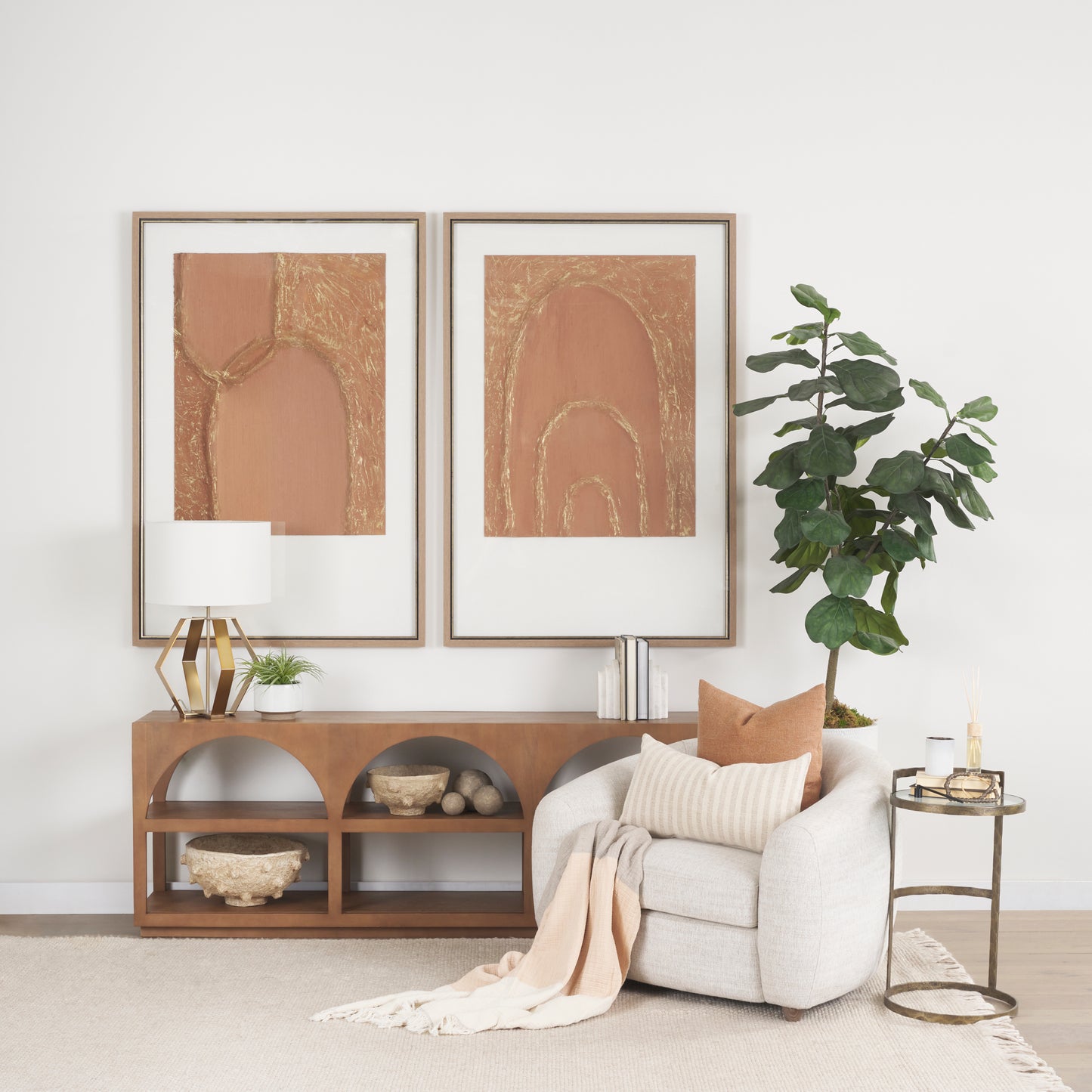 Bela Large Medium Brown Wood Arched Console Table