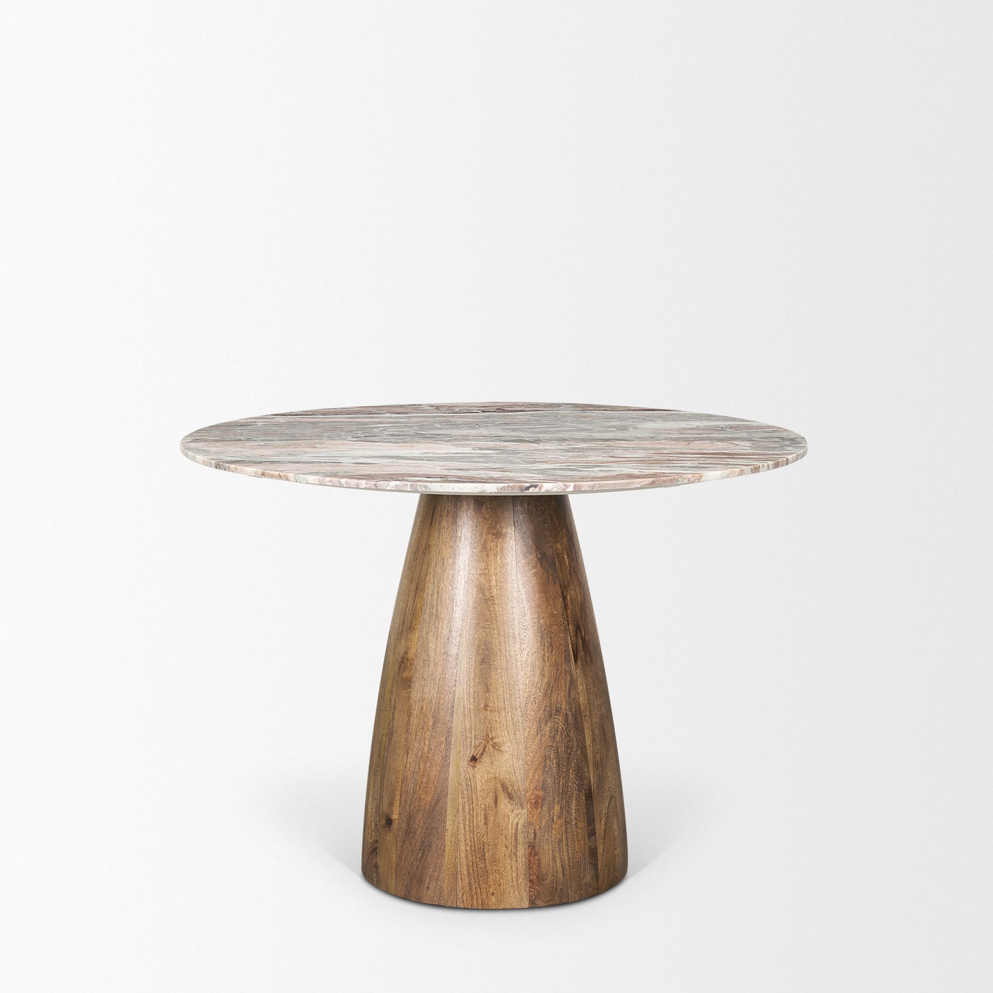 Allyson 42" Round Brown Wood Pedestal w/Savar Pink Marble Top Dining Table