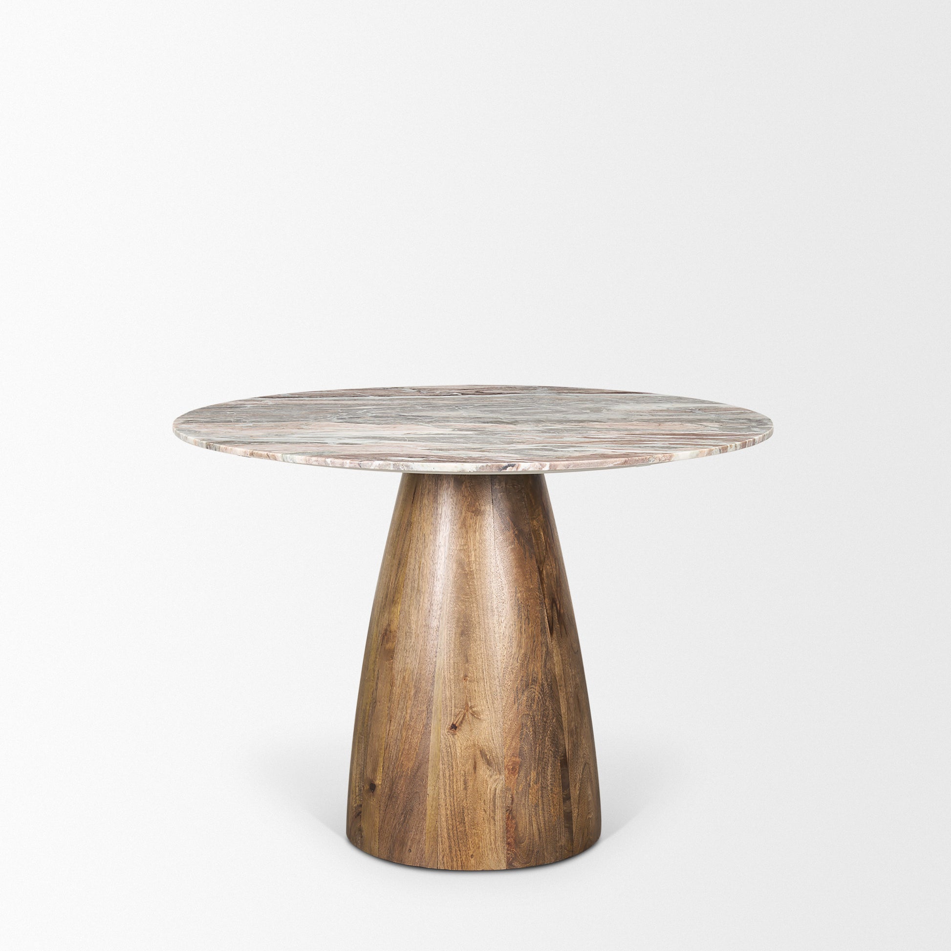 Allyson 42" Round Brown Wood Pedestal w/Savar Pink Marble Top Dining Table