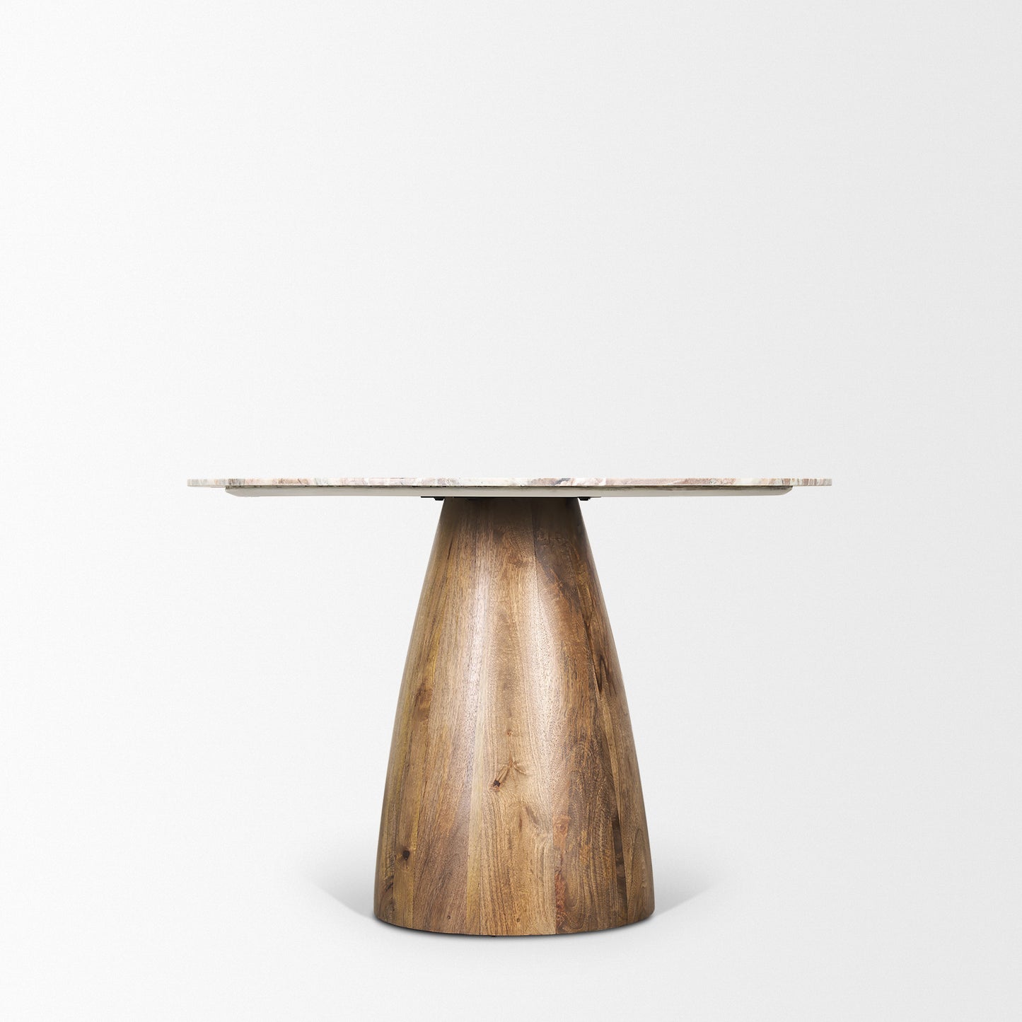Allyson 42" Round Brown Wood Pedestal w/Savar Pink Marble Top Dining Table