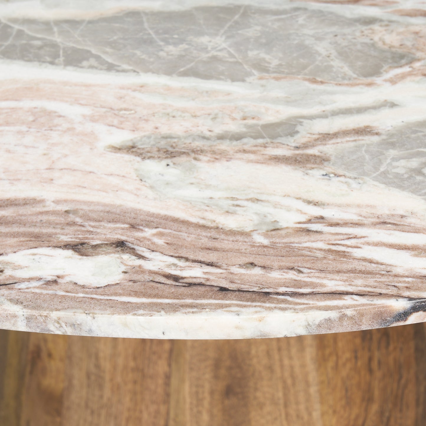 Allyson 42" Round Brown Wood Pedestal w/Savar Pink Marble Top Dining Table