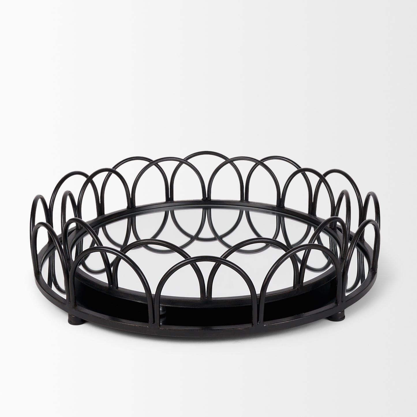Lenore Round Metal/Mirror Tray Black (Set of 2)