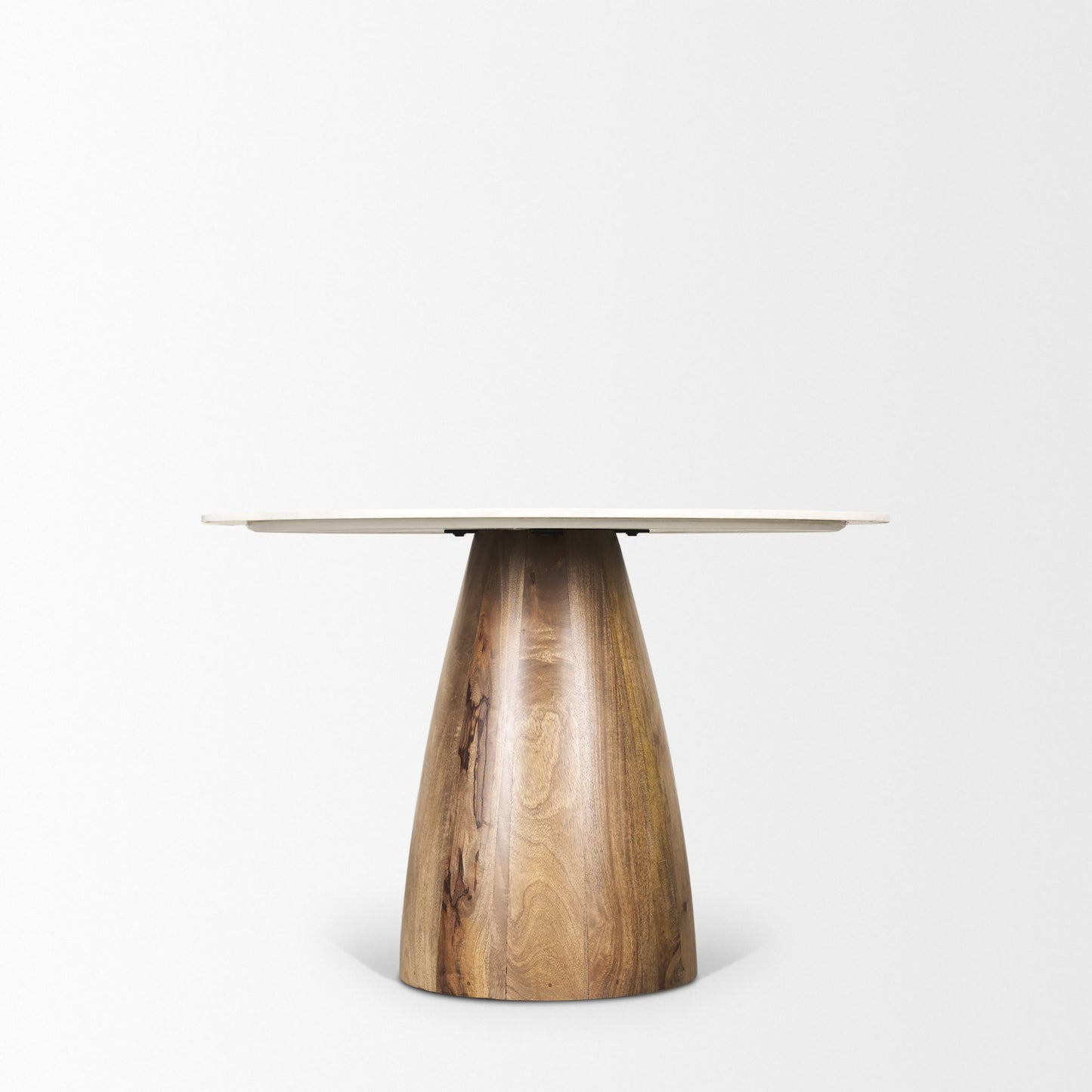 Allyson 42" Round Brown Wood Pedestal w/Banswara White Marble Top Dining Table