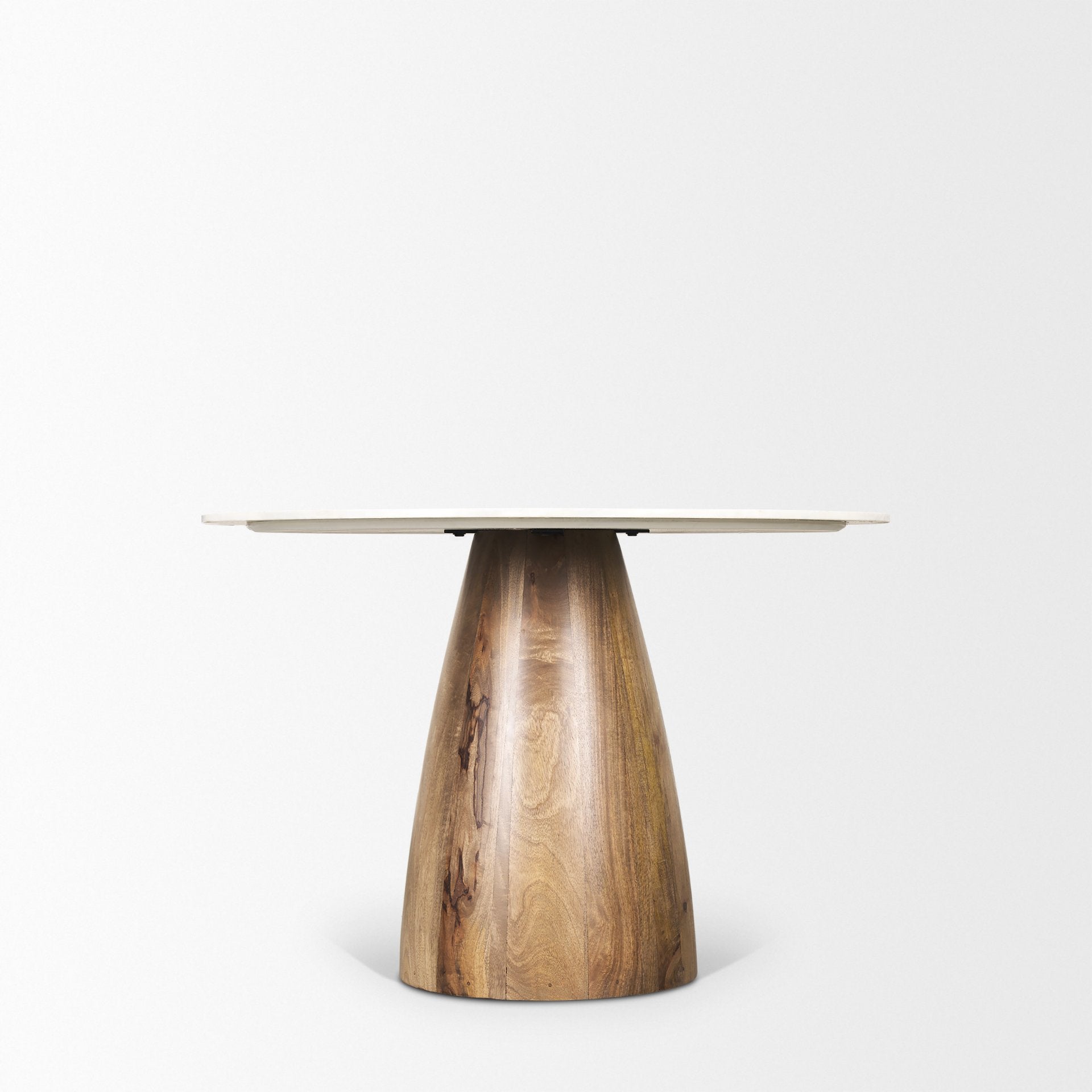 Allyson 42" Round Brown Wood Pedestal w/Banswara White Marble Top Dining Table