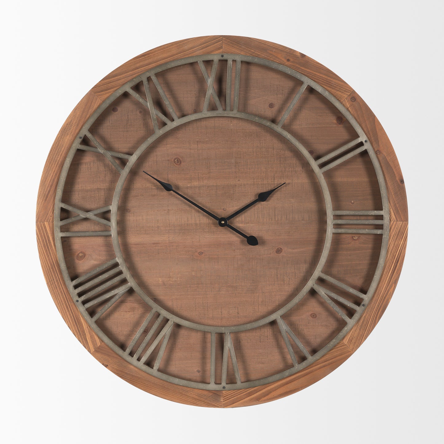 Raul Medium Brown Wood W/ Silver Metal Wall Clock