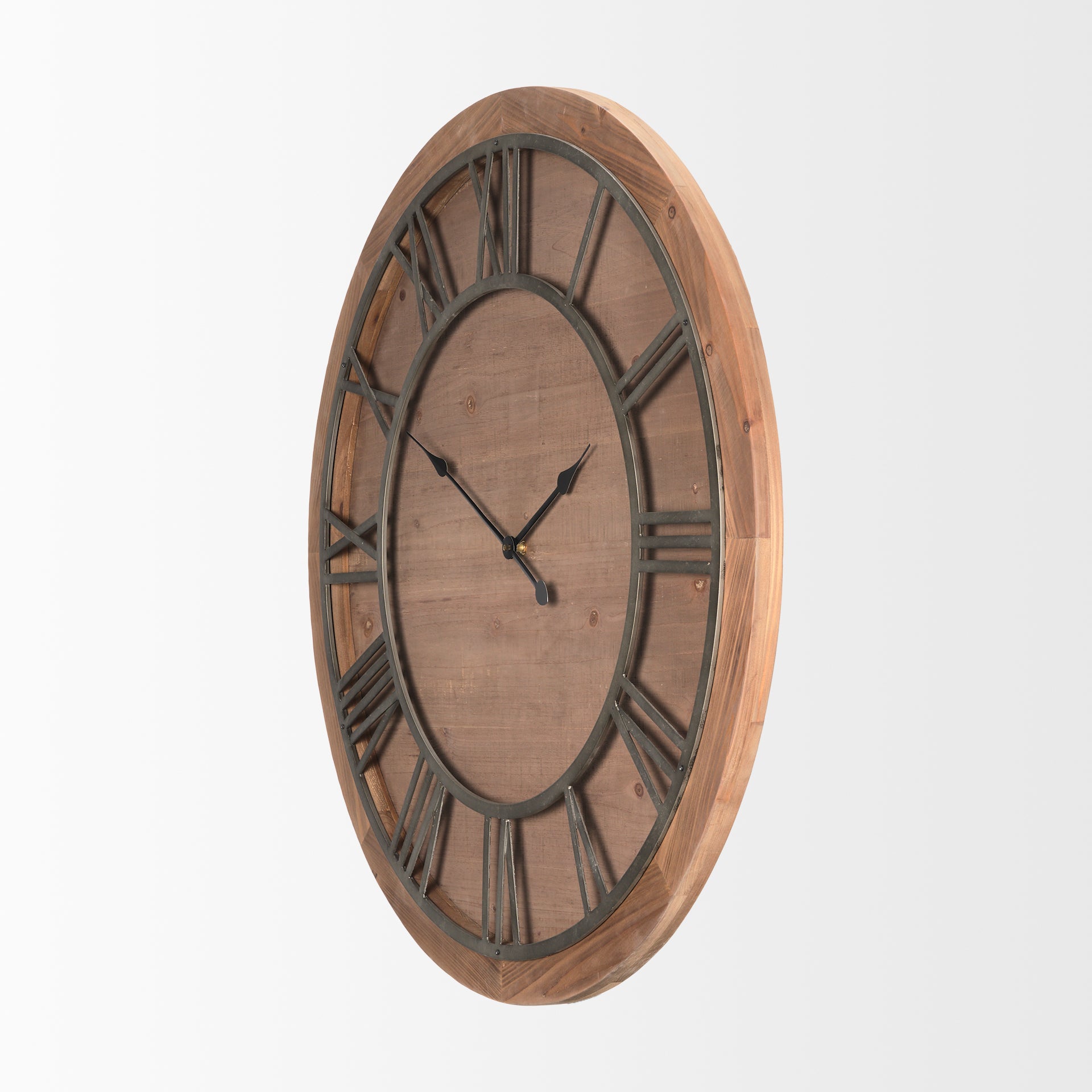 Raul Medium Brown Wood W/ Silver Metal Wall Clock
