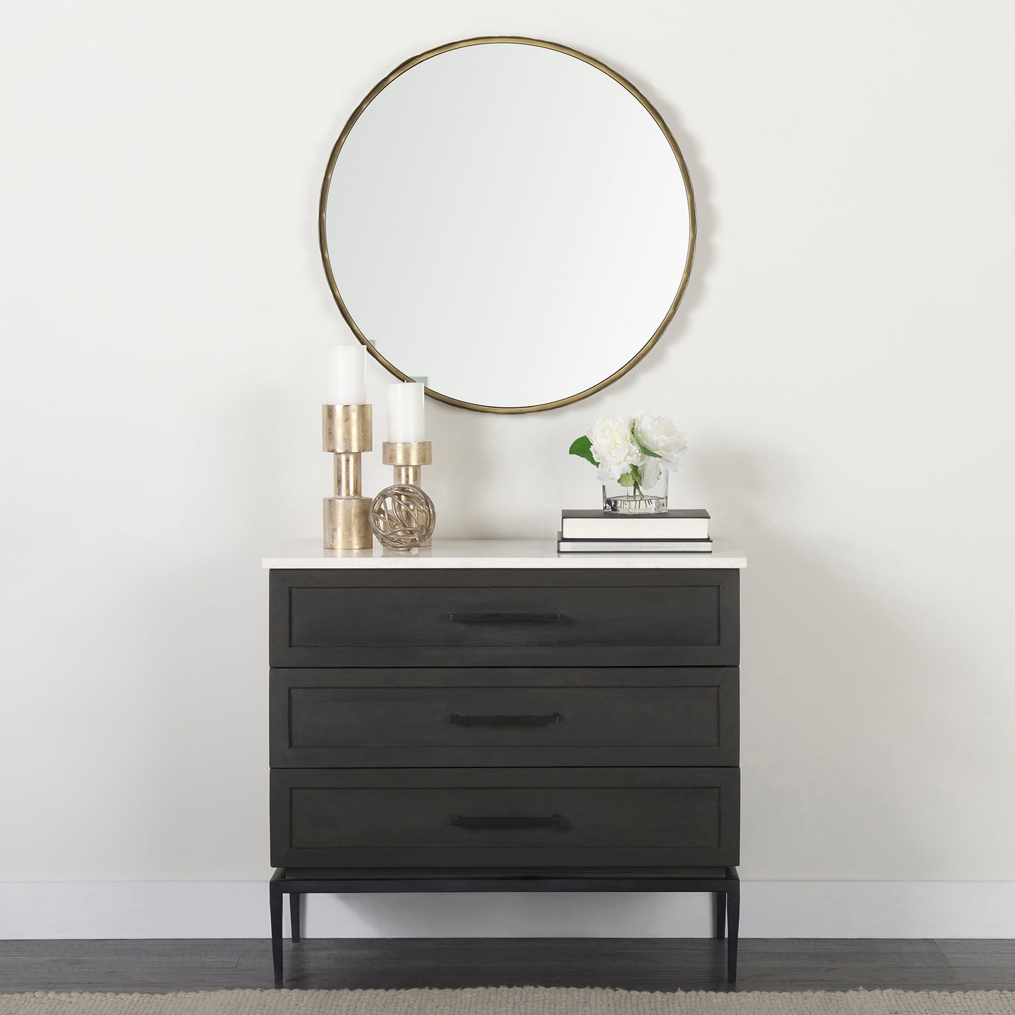 Divina Accent Cabinet White Marble | Dark Brown Wood - acc-chest-cabinets