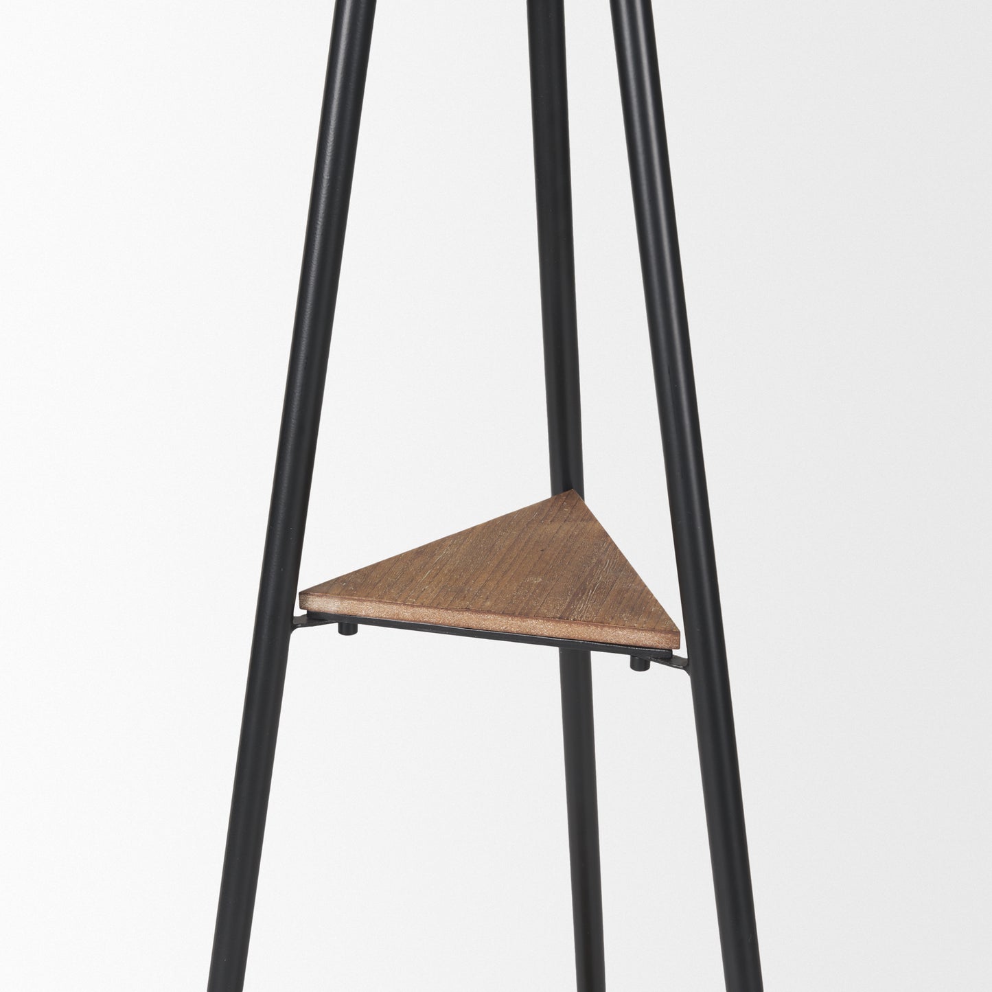 Everett Matte Black Metal w/ Two Wood Shelves Coat Rack