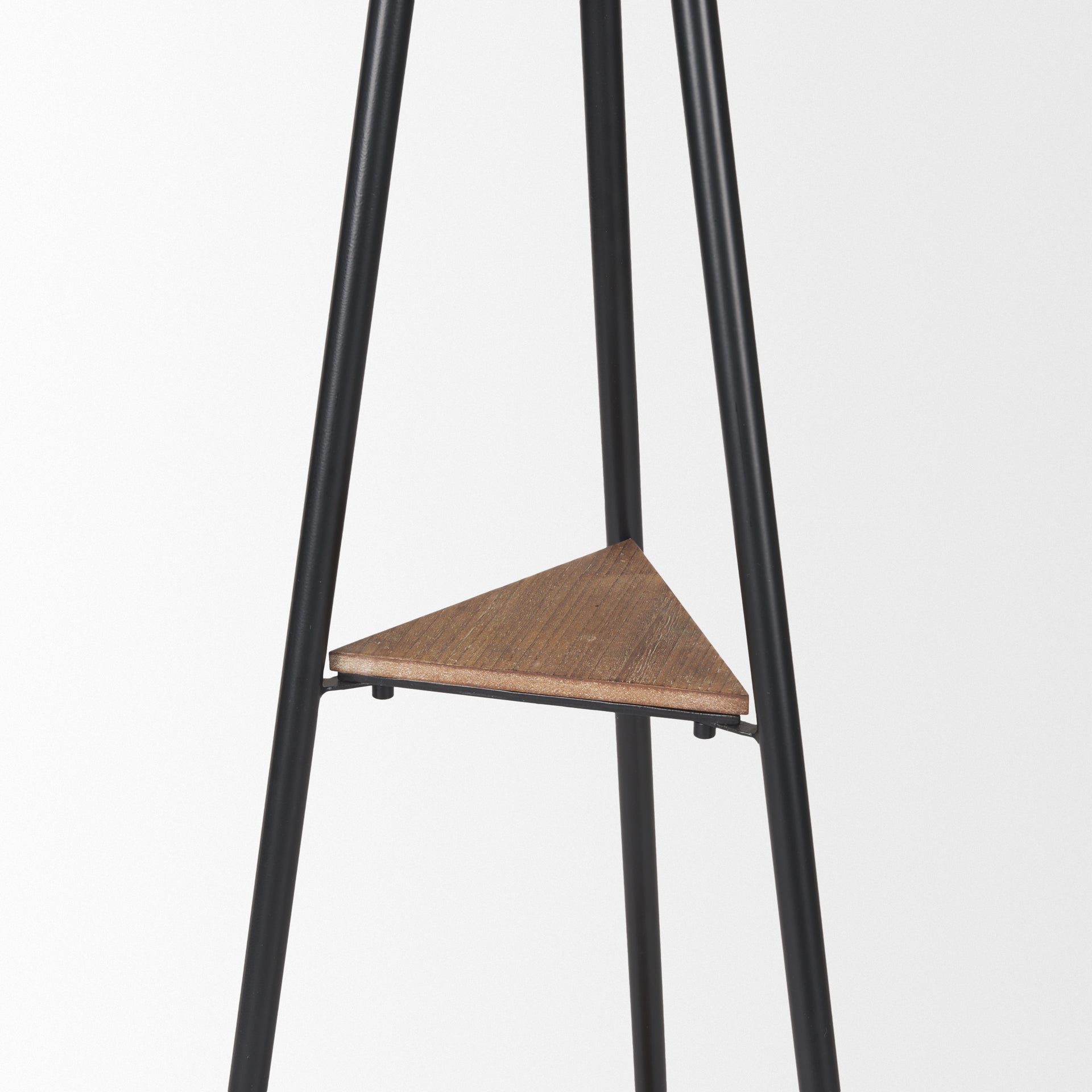 Everett Matte Black Metal w/ Two Wood Shelves Coat Rack