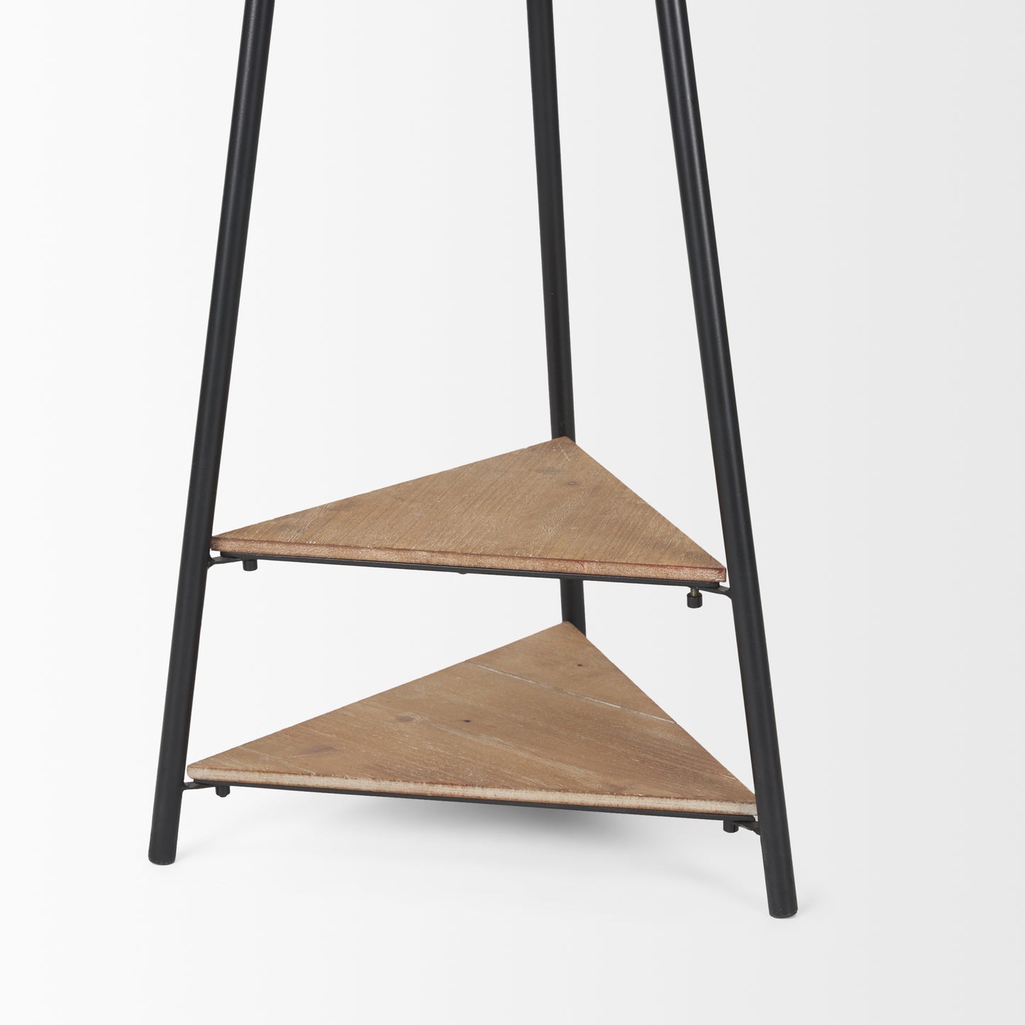 Everett Matte Black Metal w/ Two Wood Shelves Coat Rack