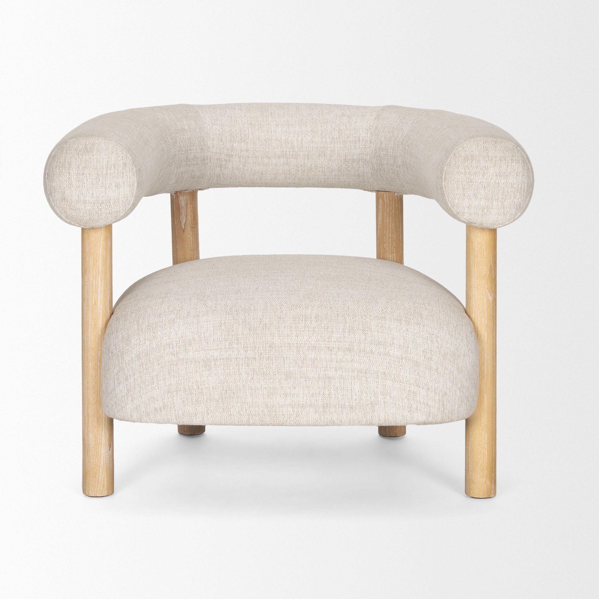 Gianna Open Back Light Brown Wood w/ Oatmeal Fabric Accent Chair